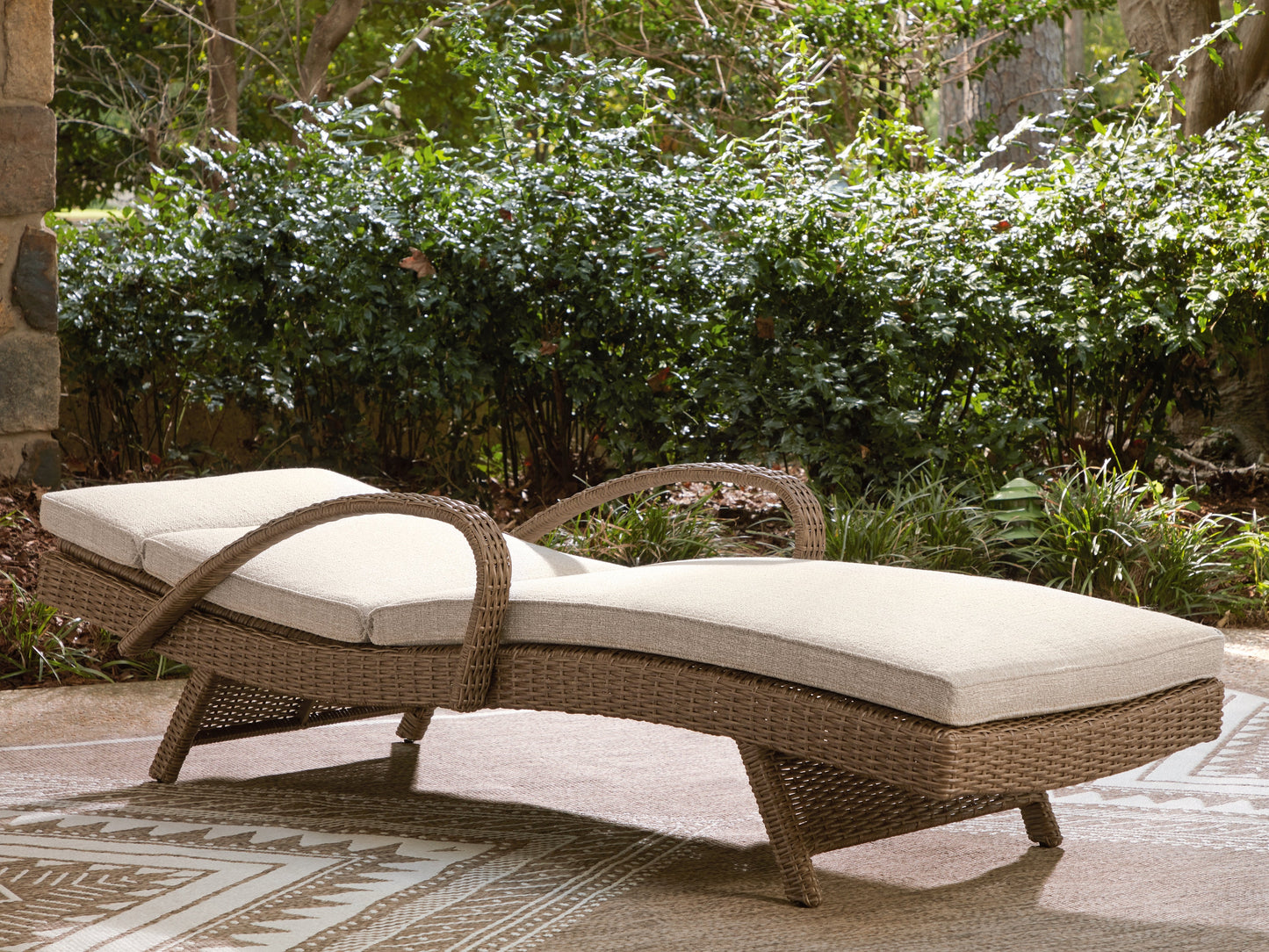 Laguna Heights Beige Outdoor Chaise Lounge with Cushion- Viva Furn