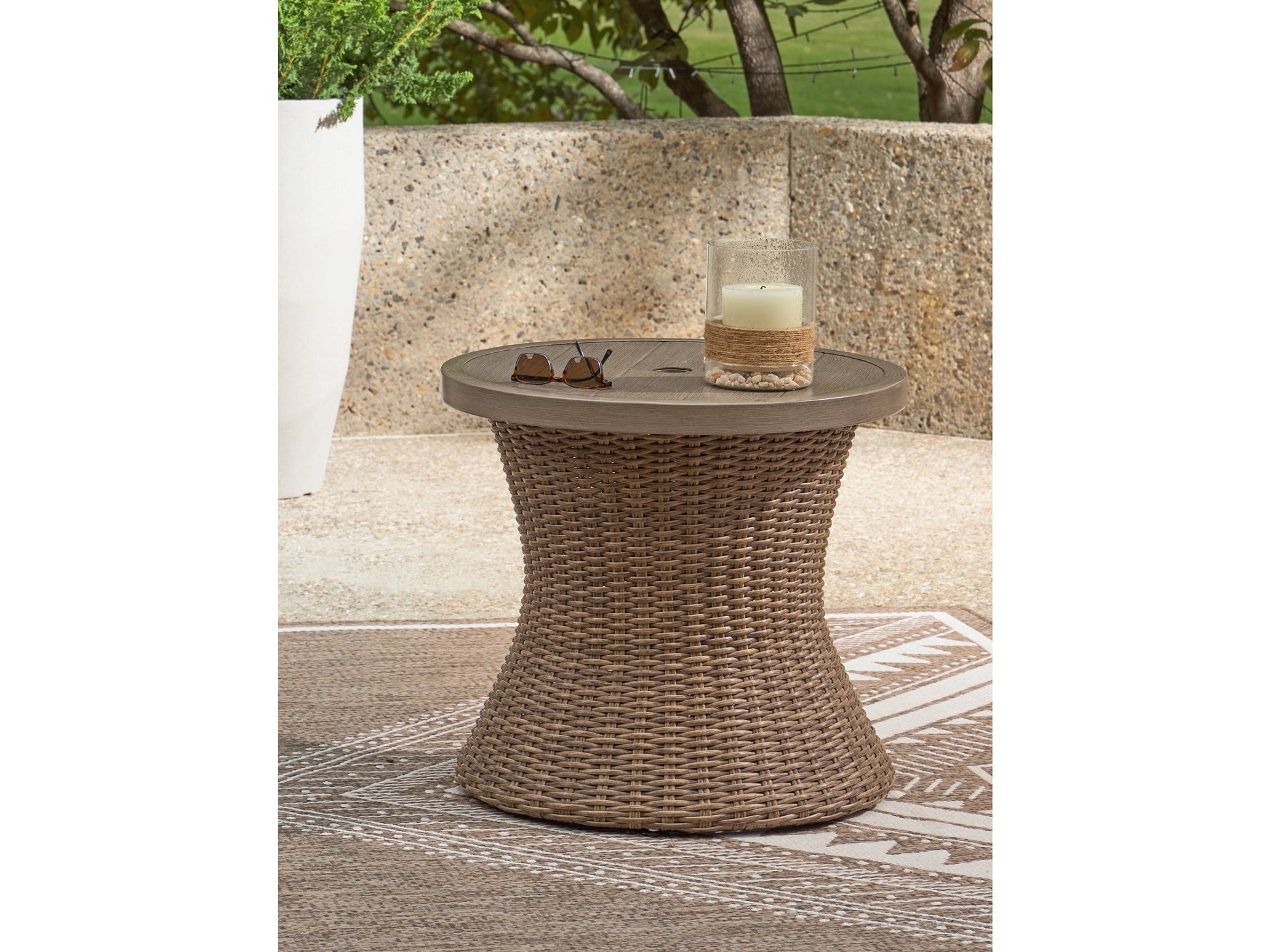 Laguna Heights Beige Outdoor End Table- Viva Furn