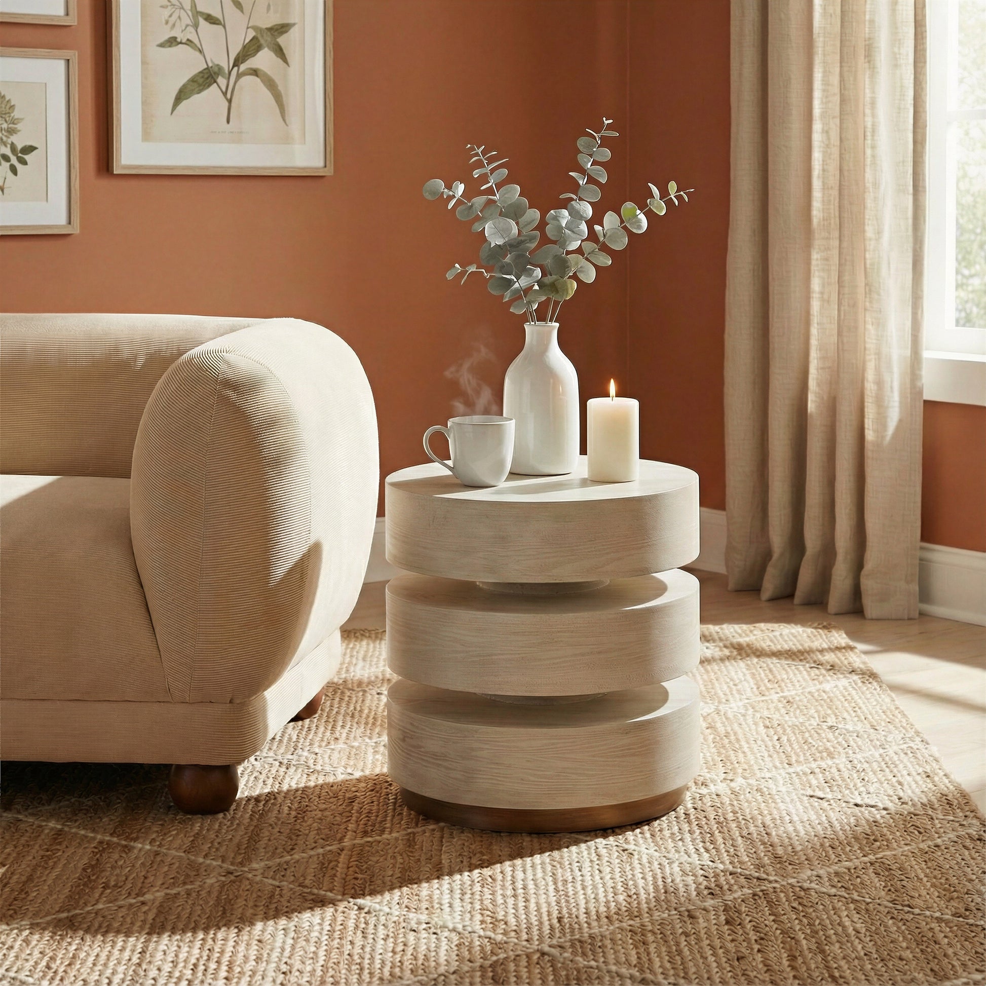 Laha Oak White Side Table - Ornate Home