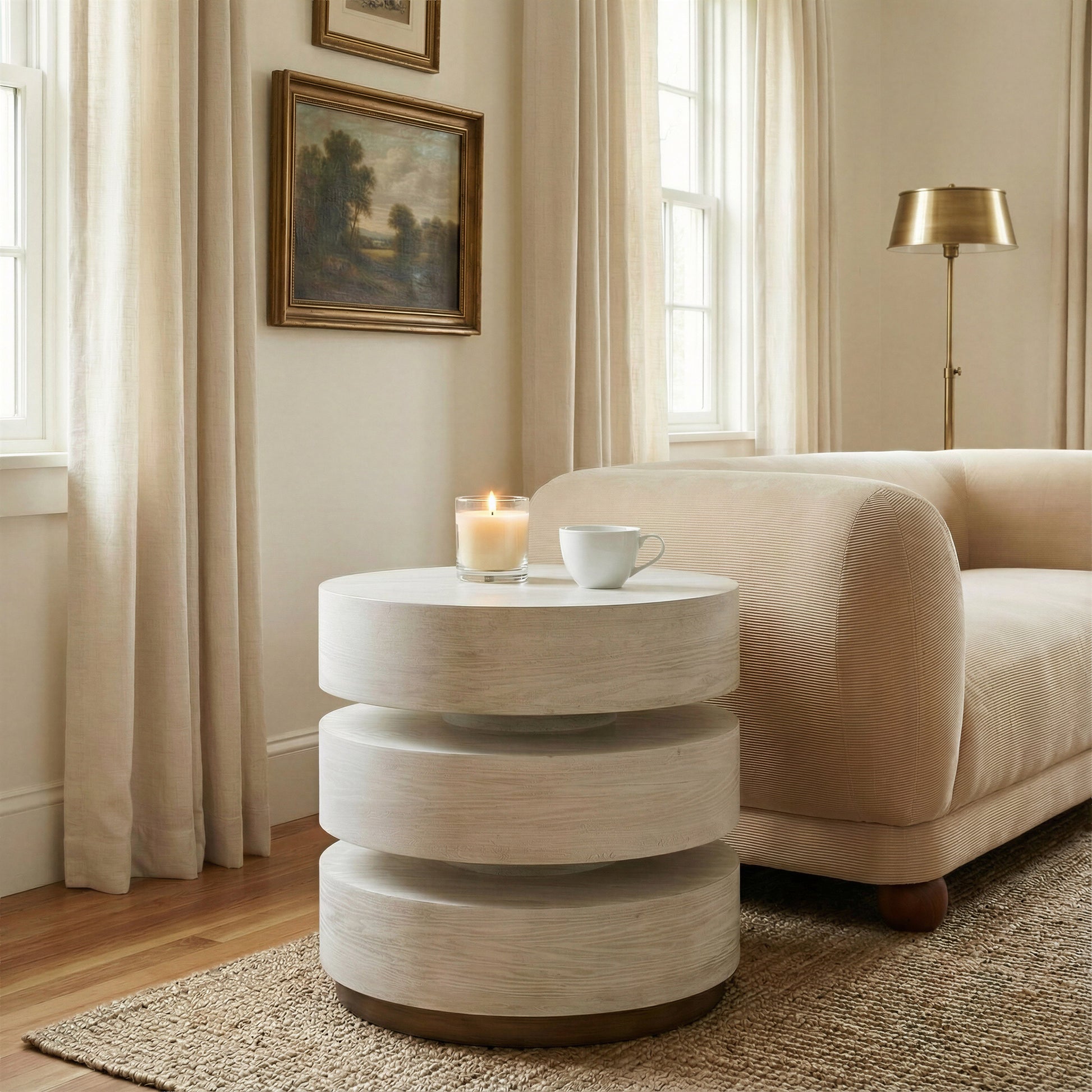 Laha Oak White Side Table - Ornate Home