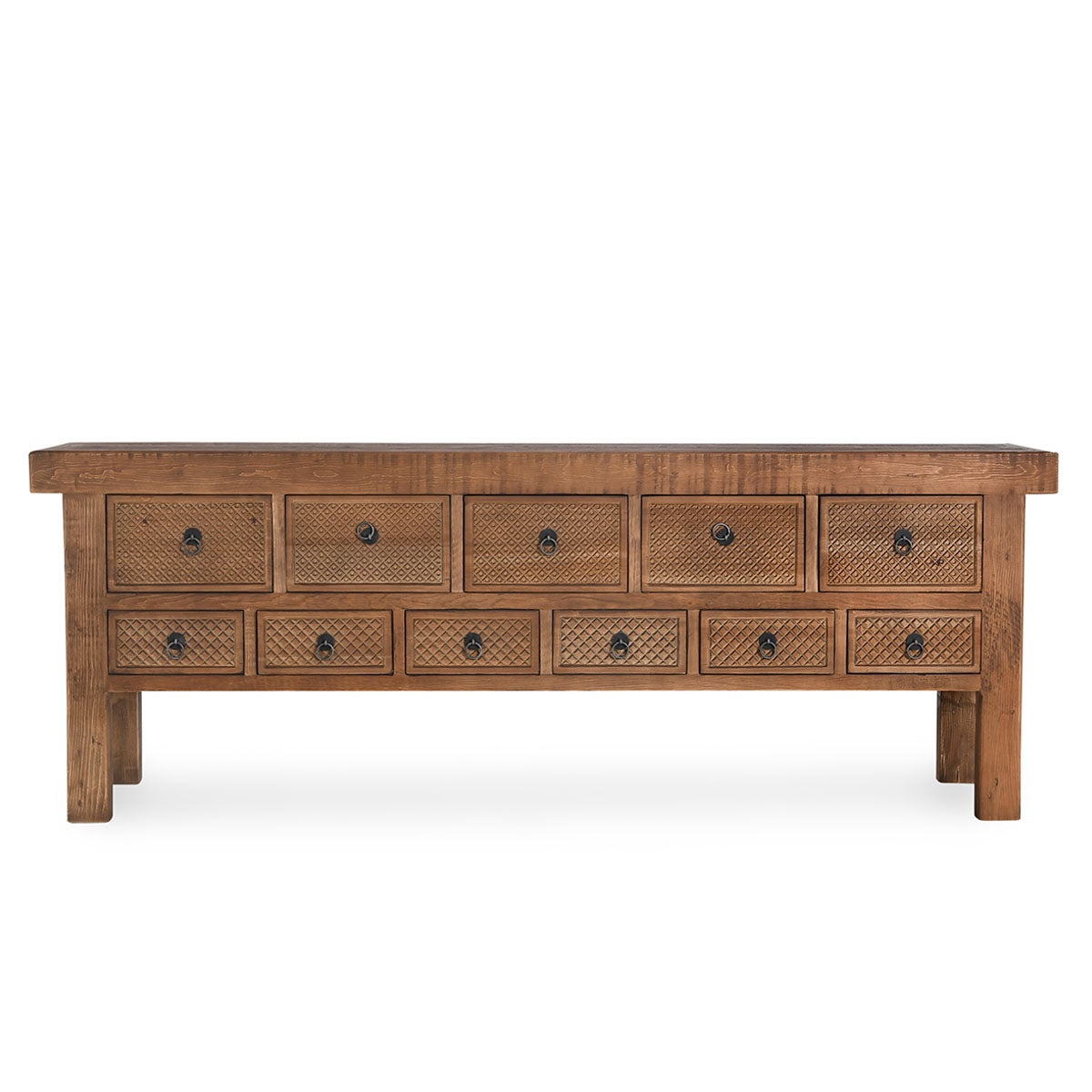 Lahey Mission Brown Solid Wood 11 Dwr Rectangle Console Table - Ornate Home