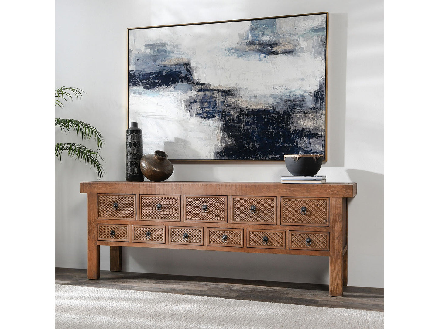 Lahey Mission Brown Solid Wood 11 Dwr Rectangle Console Table - Ornate Home