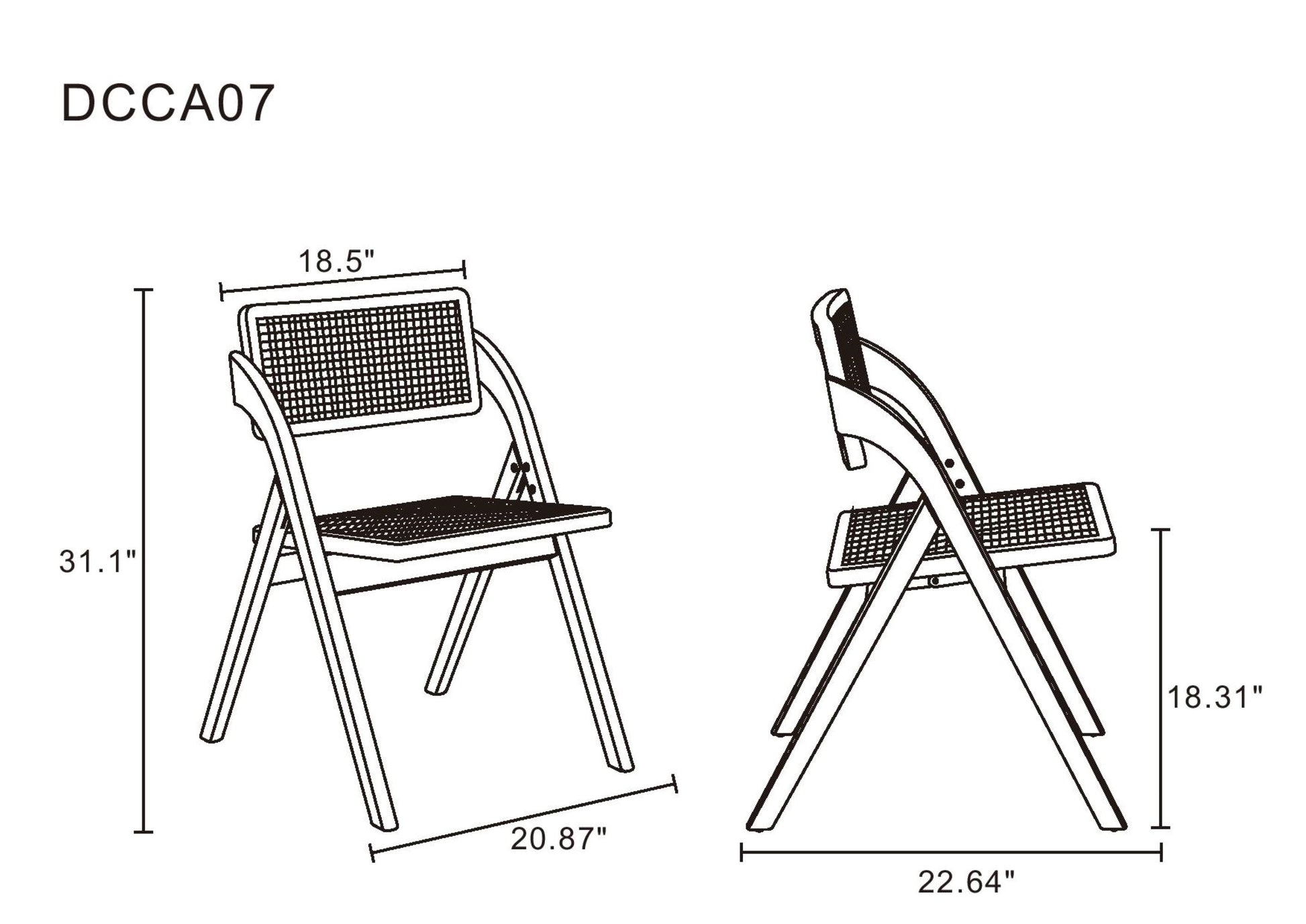 Lambinet Folding Dining Chair in Black and Natural Cane (set of 2) - Ornate Home