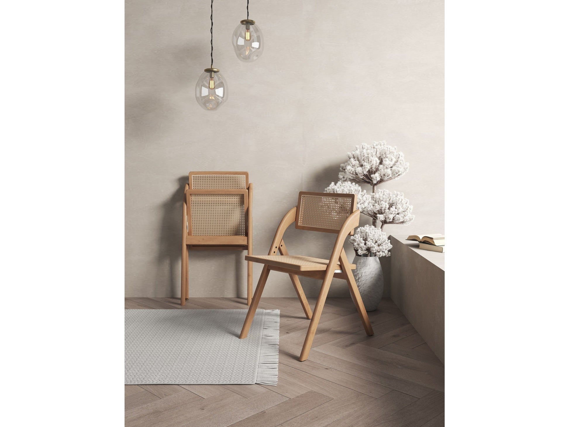 Lambinet Folding Dining Chair in Nature Cane (set of 2) - Ornate Home