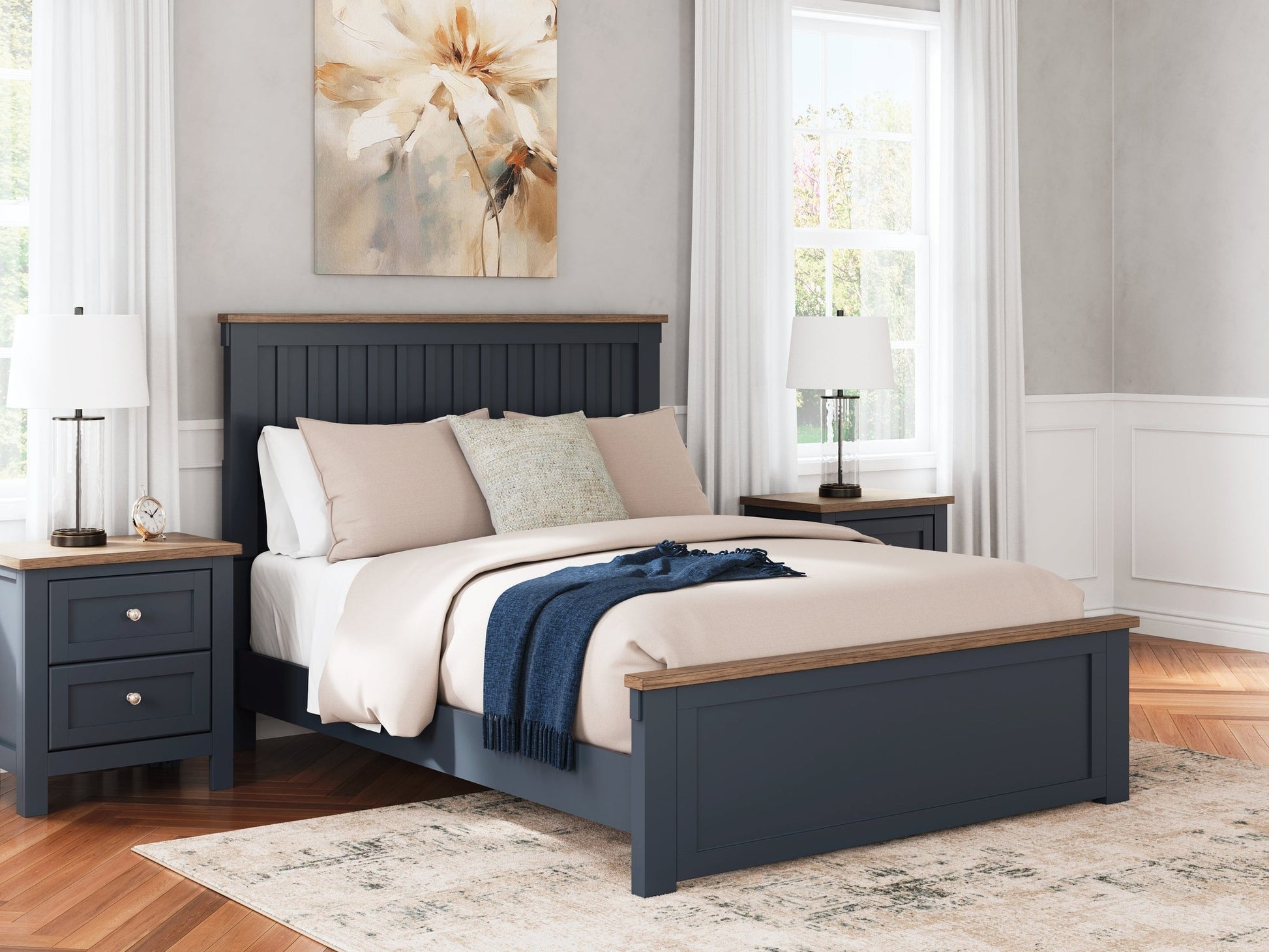 Landocken Brown/Blue Queen Panel Bed- Viva Furn
