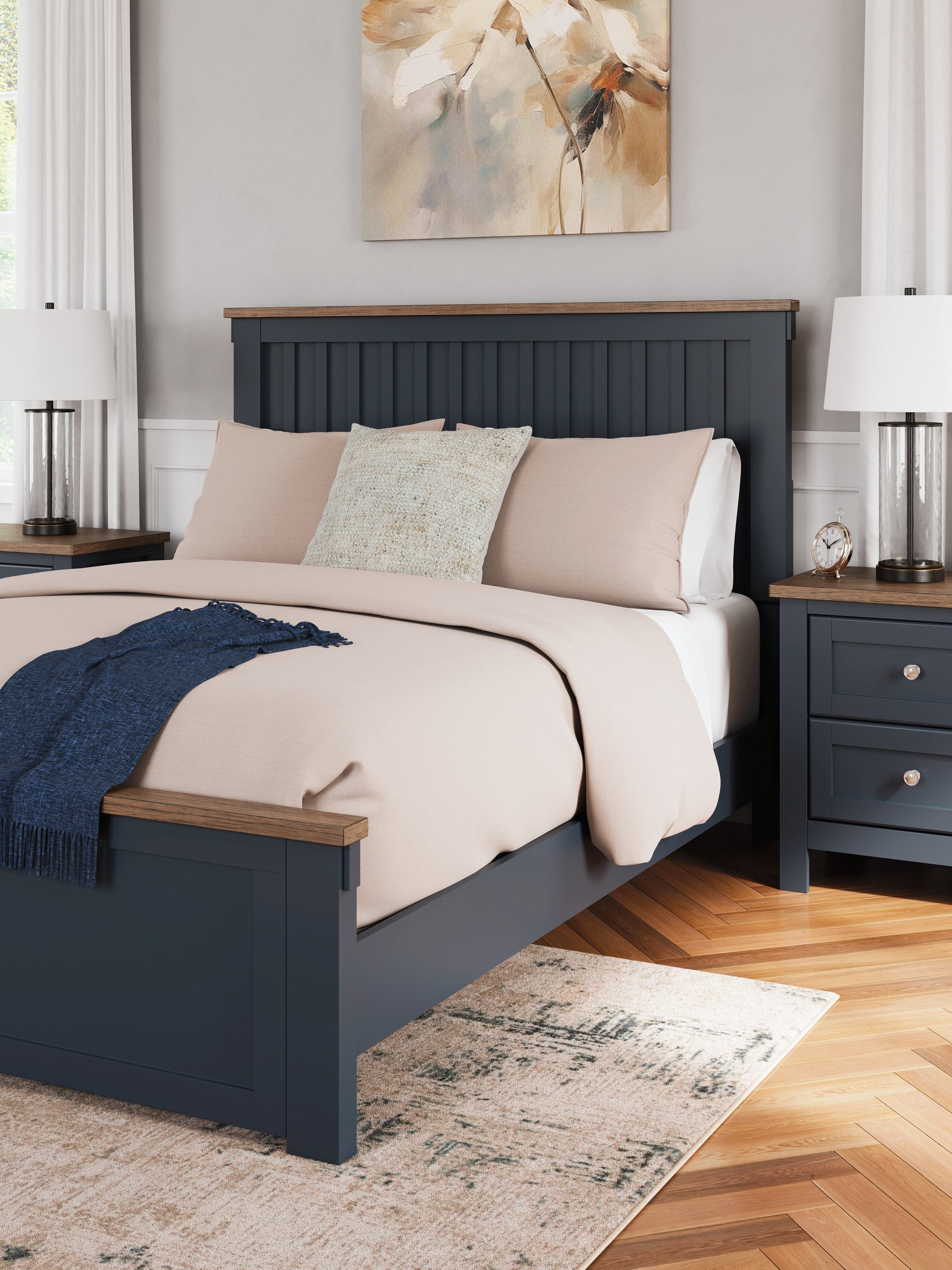 Landocken Brown/Blue Queen Panel Bed- Viva Furn