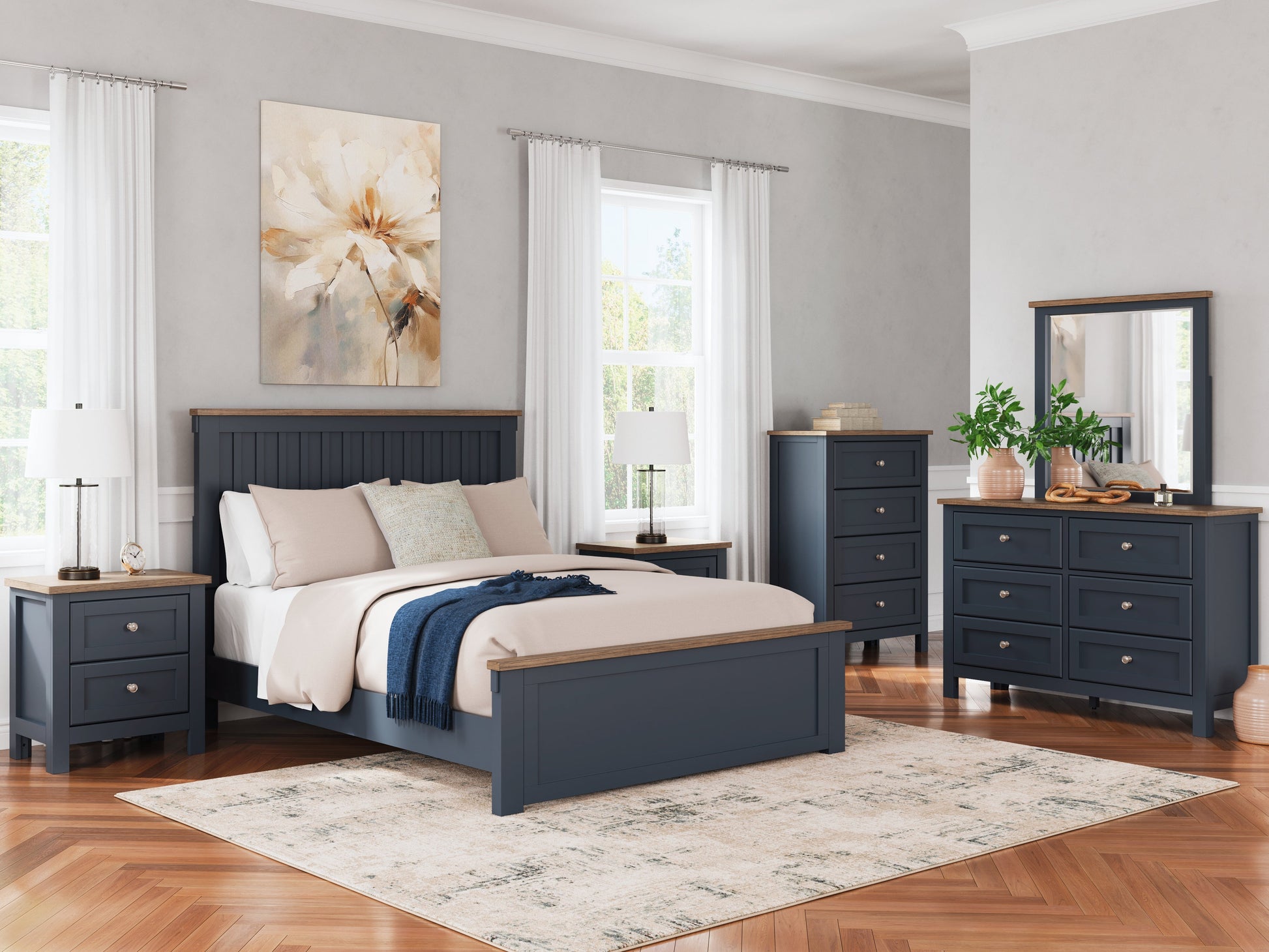 Landocken Brown/Blue Queen Panel Bed- Viva Furn