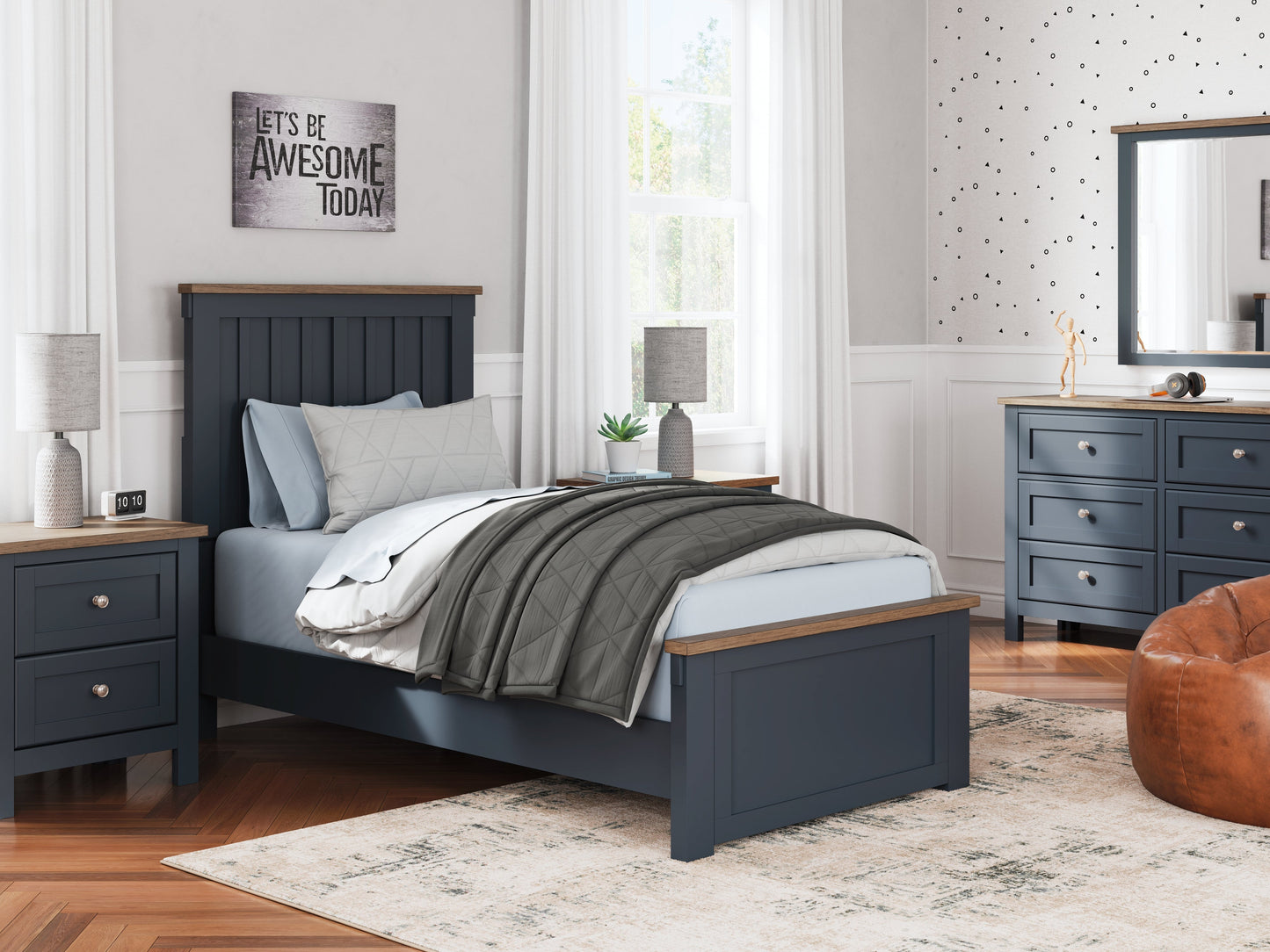 Landocken Brown/Blue Twin Panel Youth Bed- Viva Furn