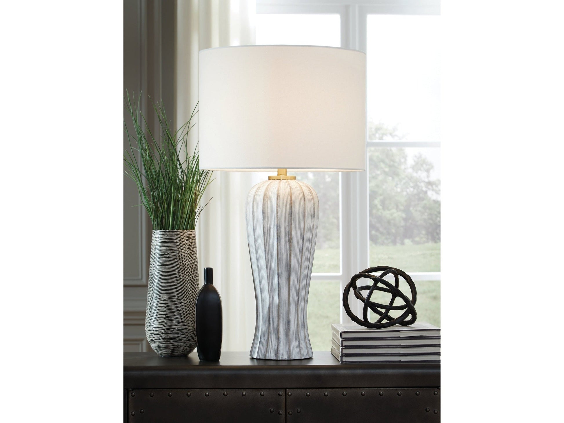 Lanwell Antique Gray Poly Table Lamp- Viva Furn
