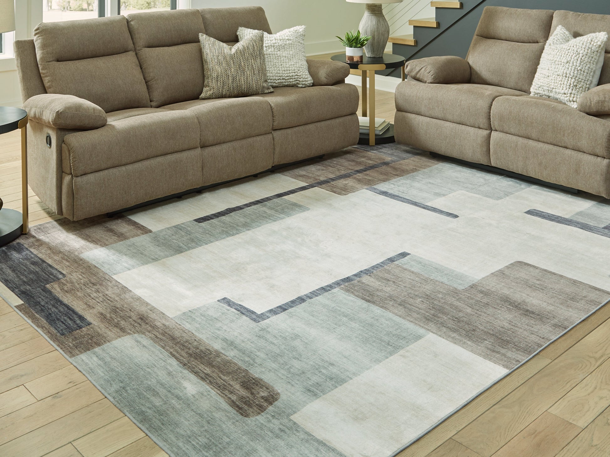 Larkport Cream/Brown/Gray Washable Large Rug- Viva Furn