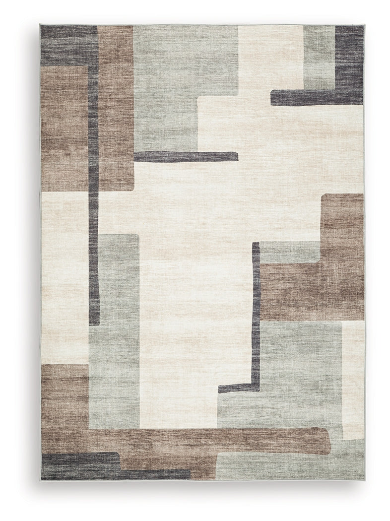 Larkport Cream/Brown/Gray Washable Medium Rug- Viva Furn