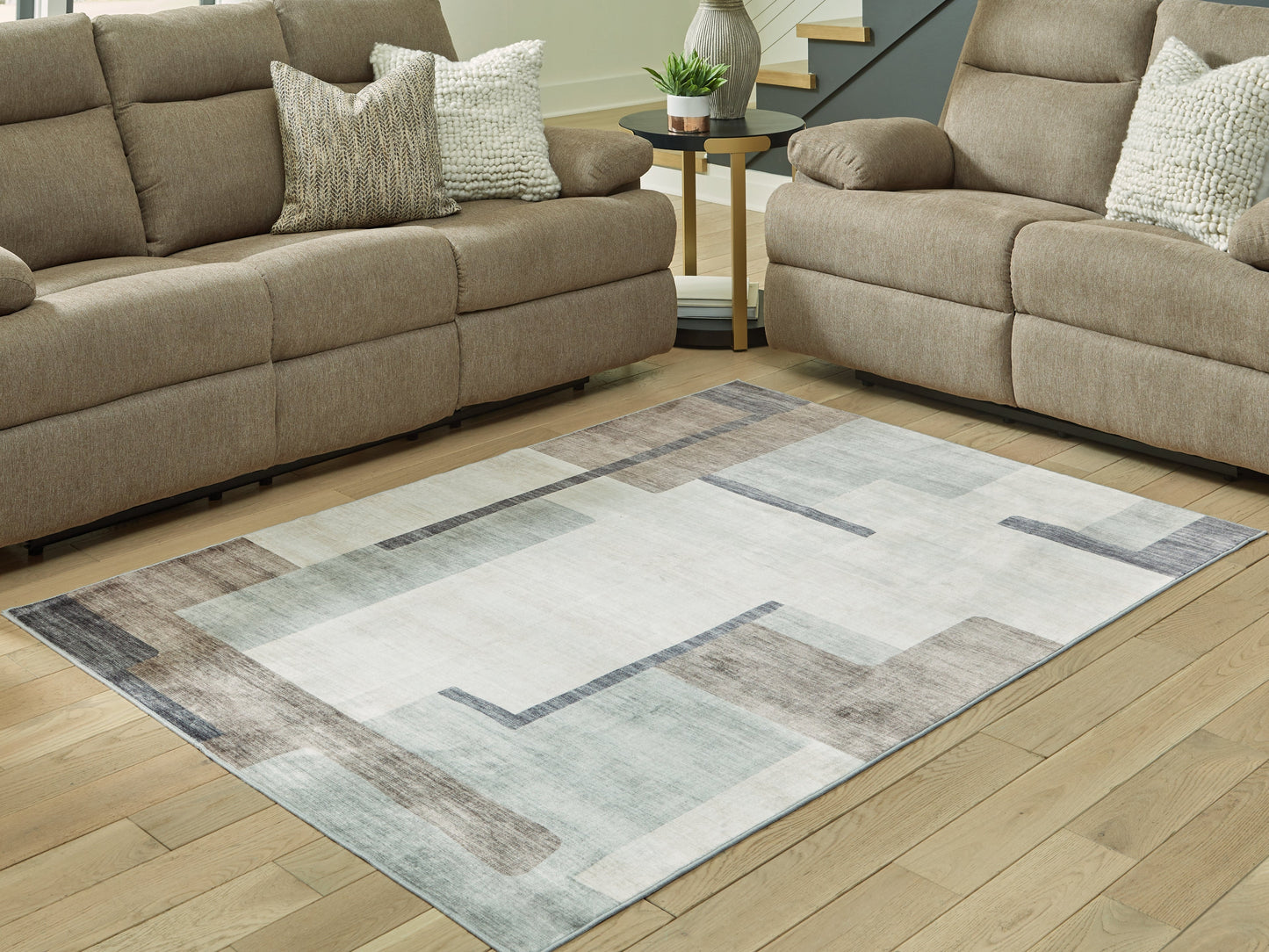 Larkport Cream/Brown/Gray Washable Medium Rug- Viva Furn