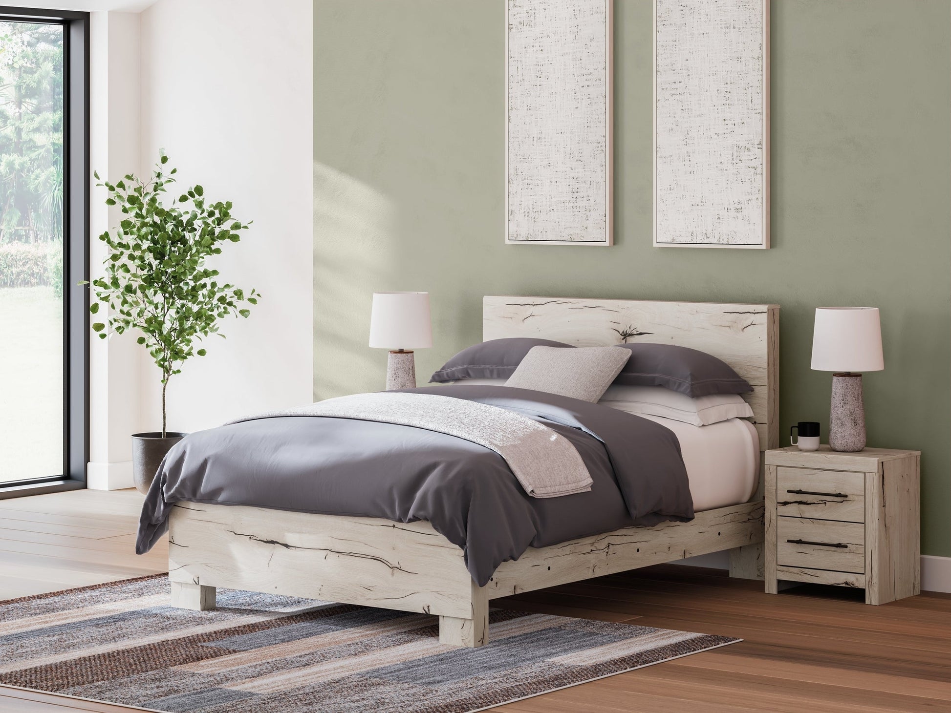 Lawroy Light Natural Queen Panel Bed- Viva Furn
