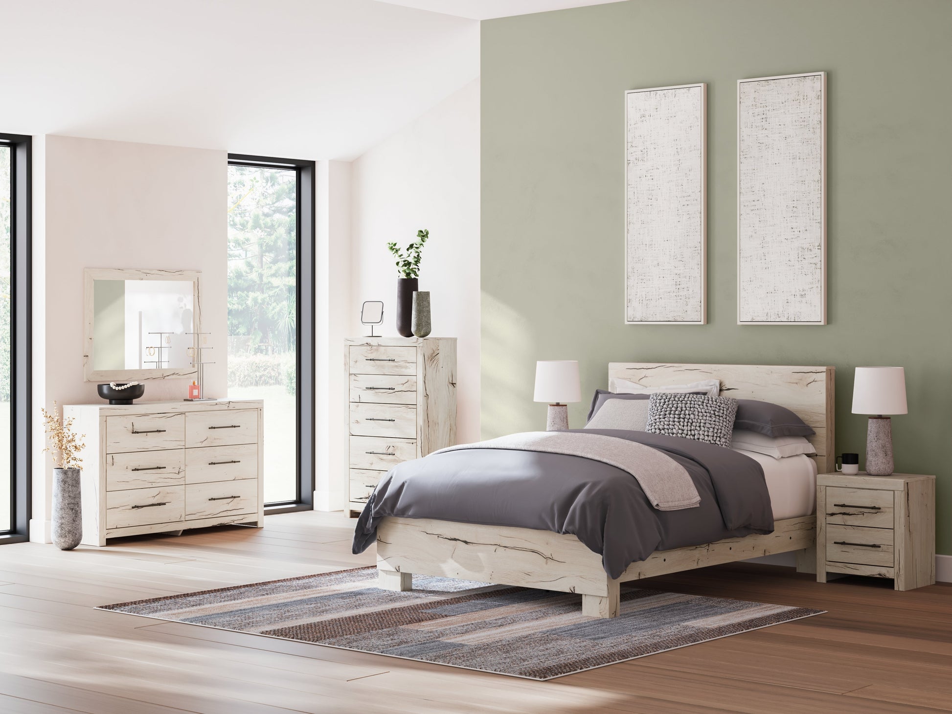Lawroy Light Natural Queen Panel Bed- Viva Furn