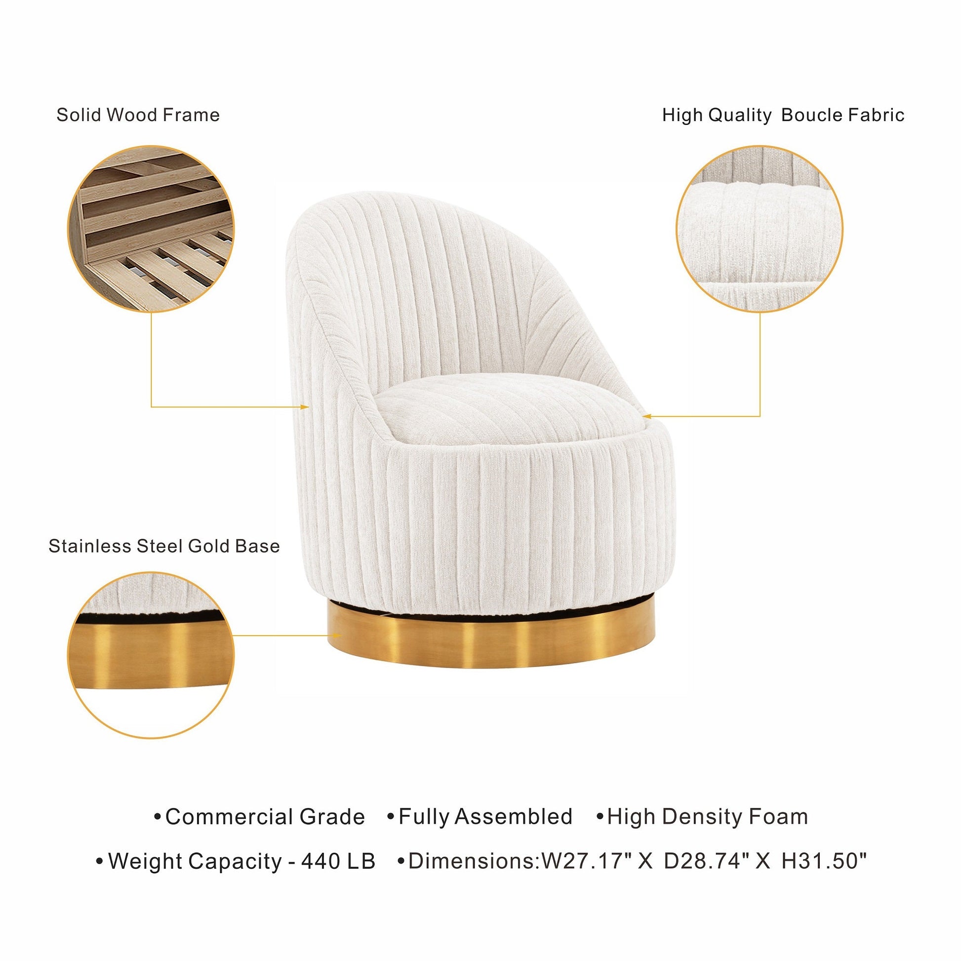 Leela Swivel Accent Chair in Cream (set of 2) - Ornate Home