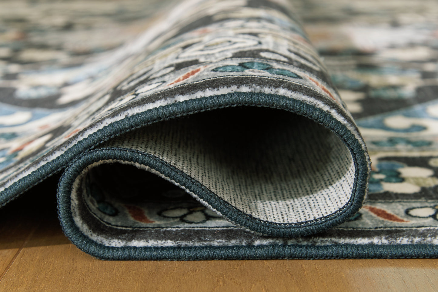 Leningston Black/Cream/Blue 8' x 10' Washable Rug- Viva Furn
