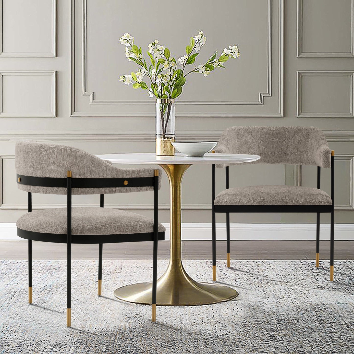 Lia Dining Armchair in Stone (set of 2) - Ornate Home