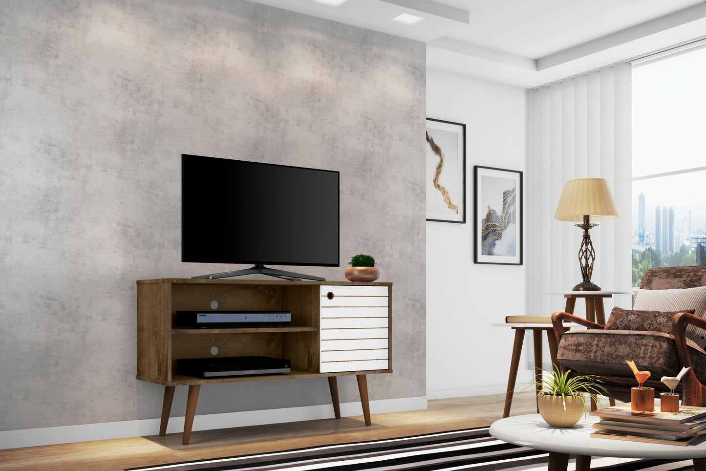 Liberty 42.52 TV Stand in Rustic Brown and White - Ornate Home