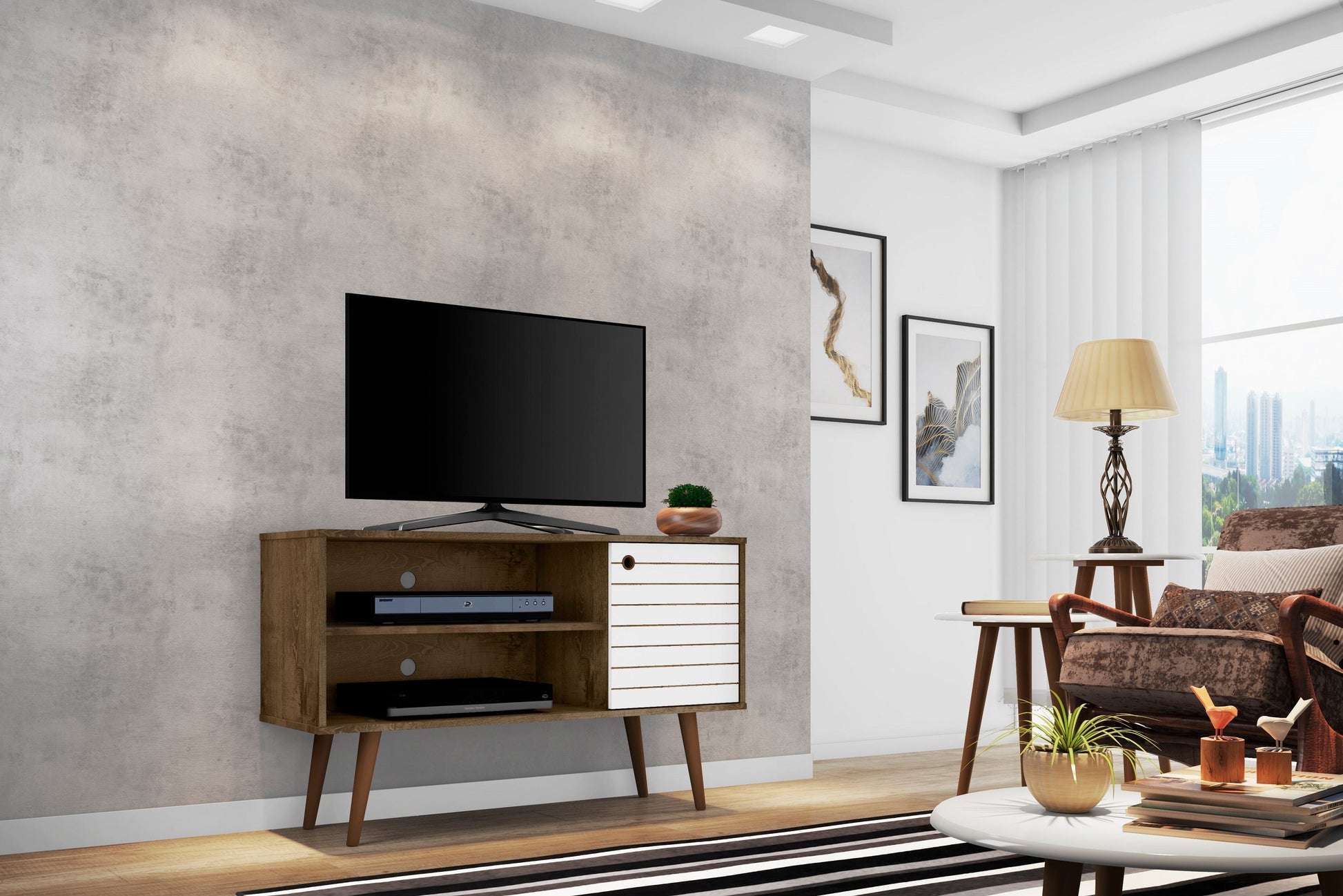 Liberty 42.52 TV Stand in Rustic Brown and White - Ornate Home