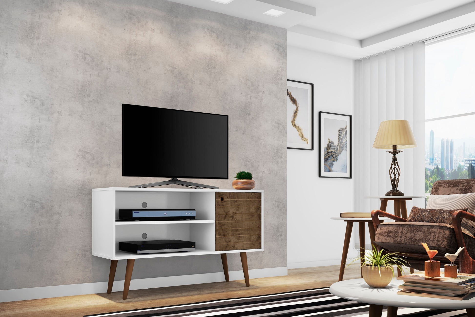 Liberty 42.52 TV Stand in White and Rustic Brown - Ornate Home