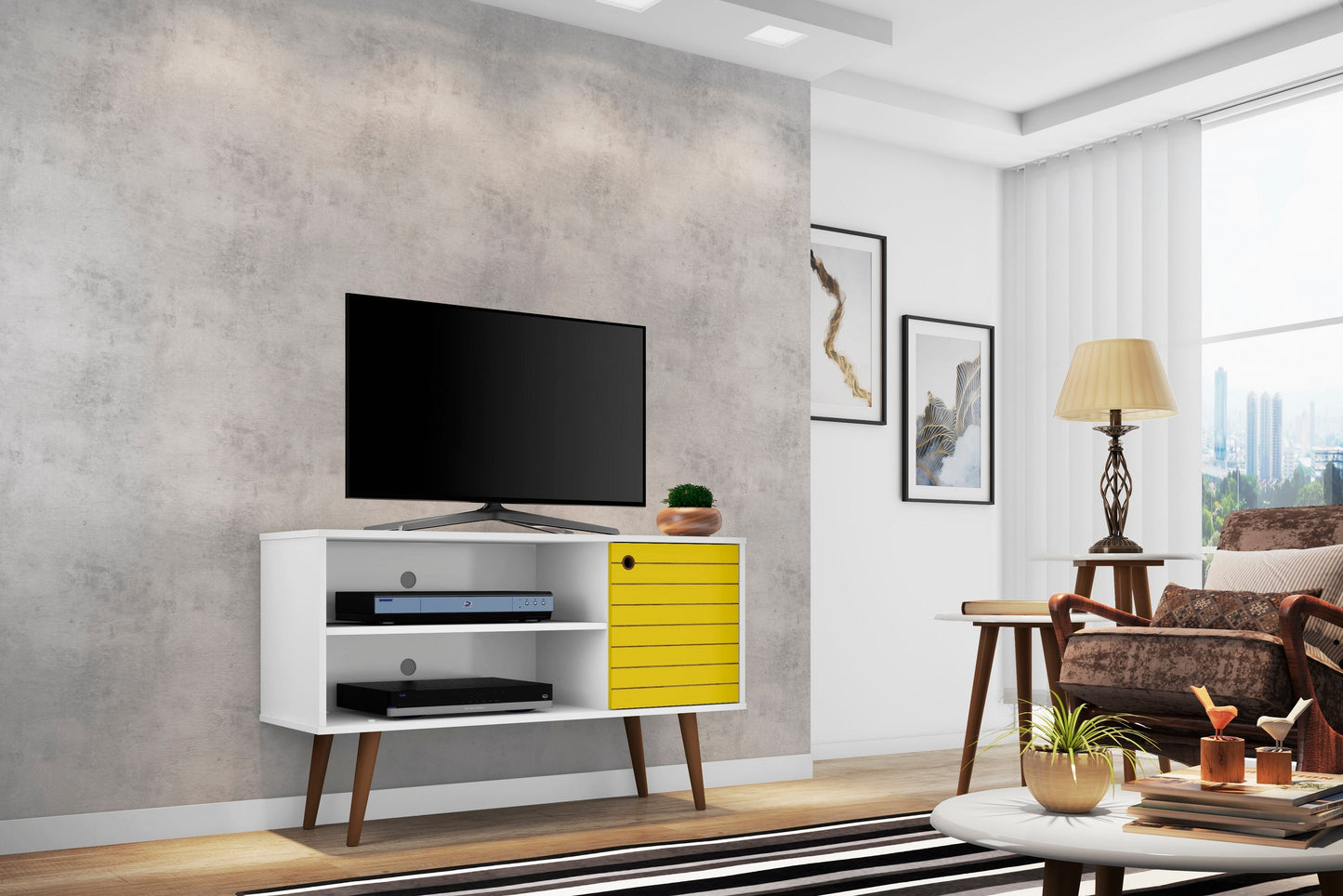 Liberty 42.52 TV Stand in White and Yellow - Ornate Home