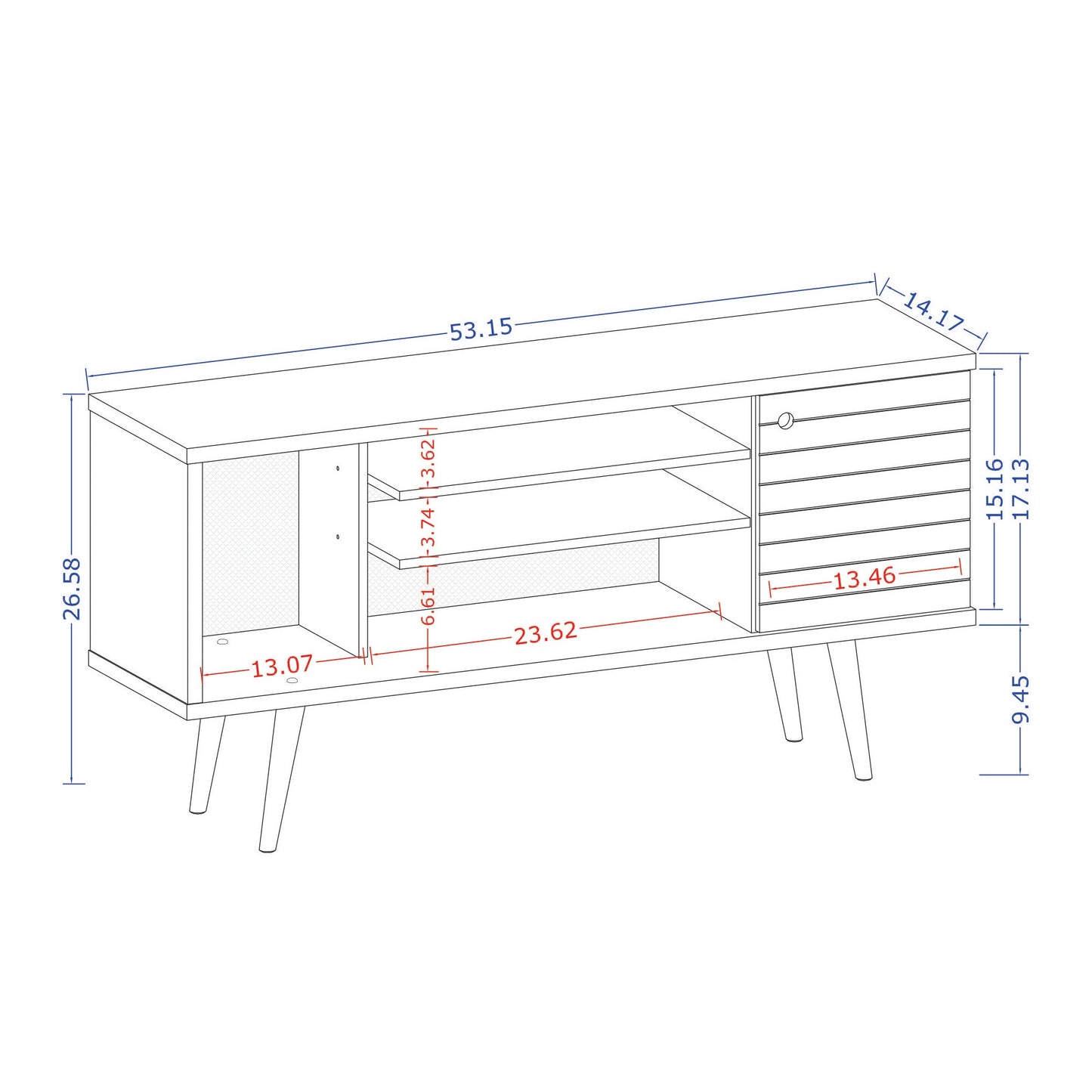 Liberty 53.14" Mid-Century Modern TV Stand in Rustic Brown and Yellow - Ornate Home