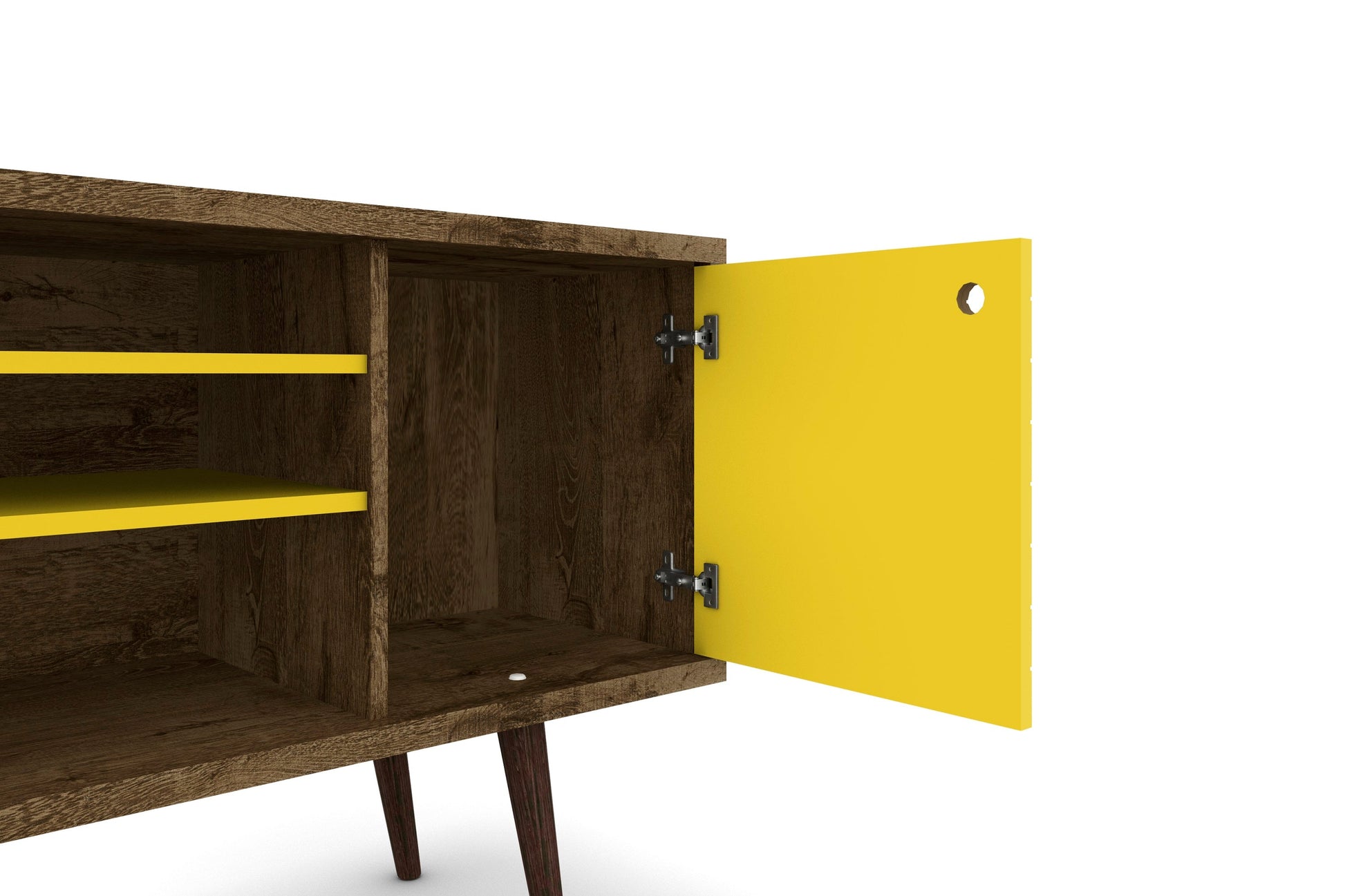 Liberty 53.14" Mid-Century Modern TV Stand in Rustic Brown and Yellow - Ornate Home