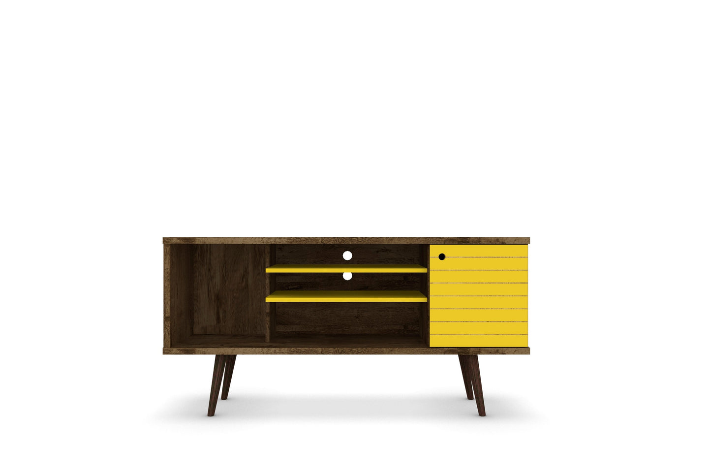 Liberty 53.14" Mid-Century Modern TV Stand in Rustic Brown and Yellow - Ornate Home
