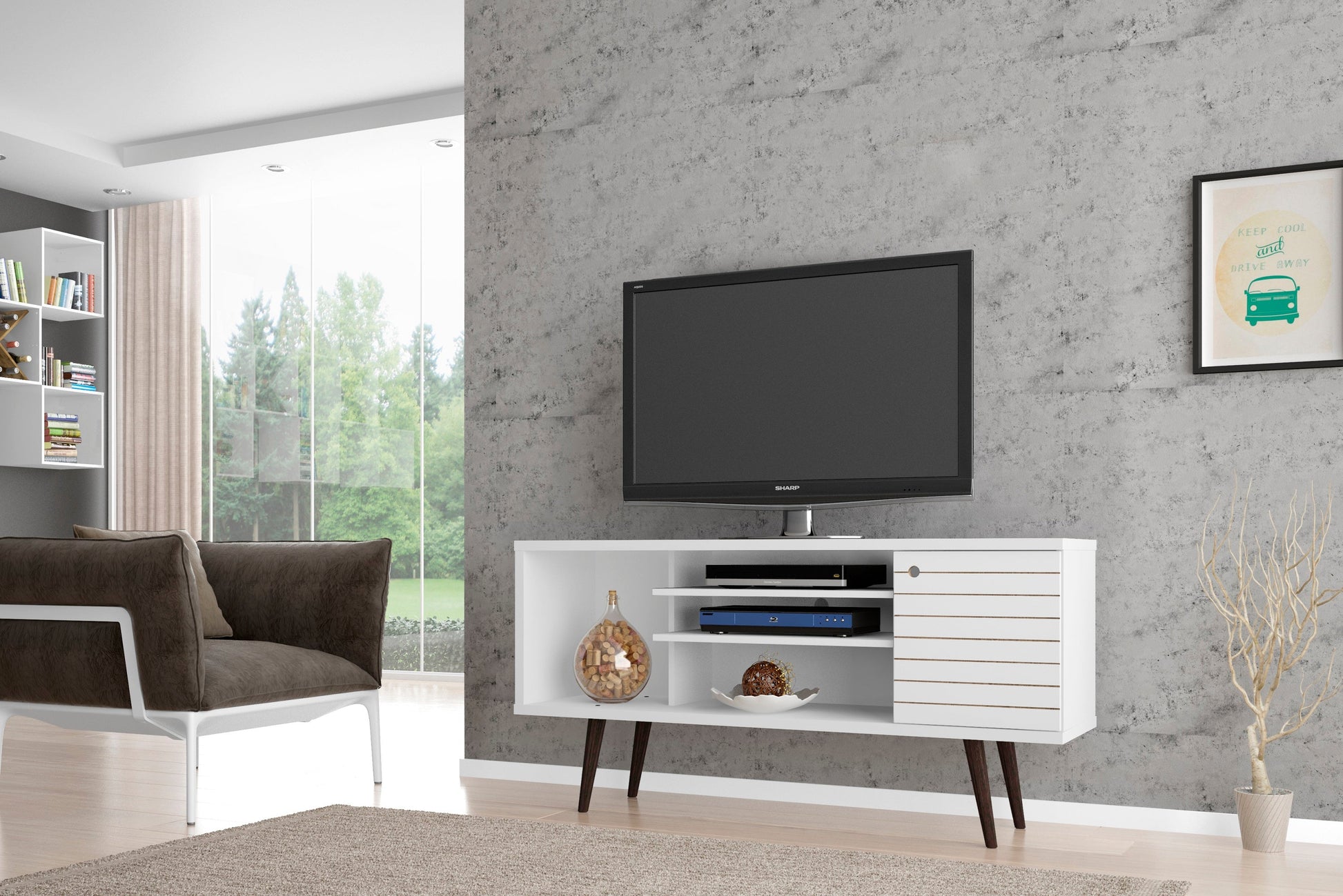 Liberty 53.14" Mid-Century Modern TV Stand in White - Ornate Home