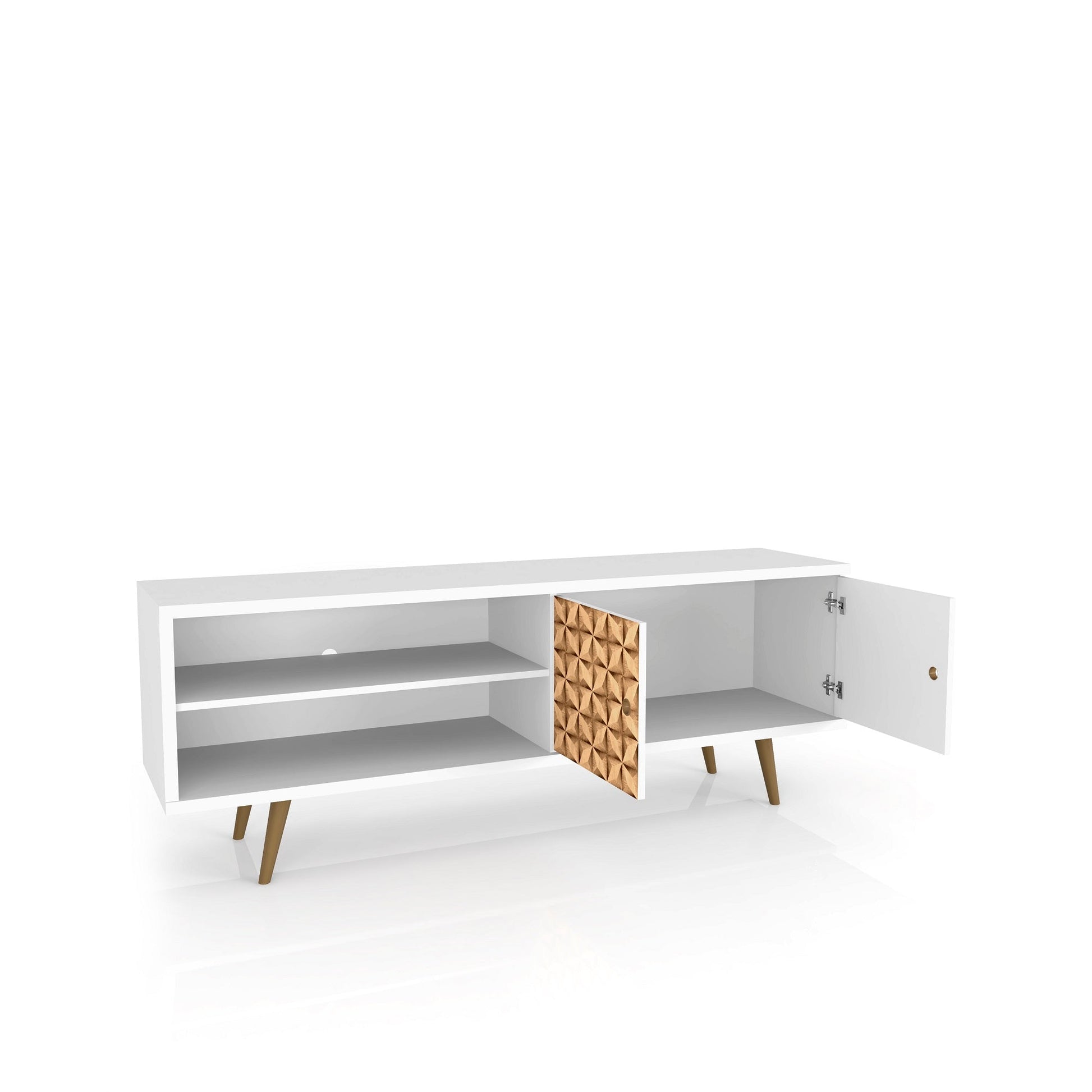 Liberty 62.99" Mid-Century Modern TV Stand in White and 3D Brown Prints - Ornate Home
