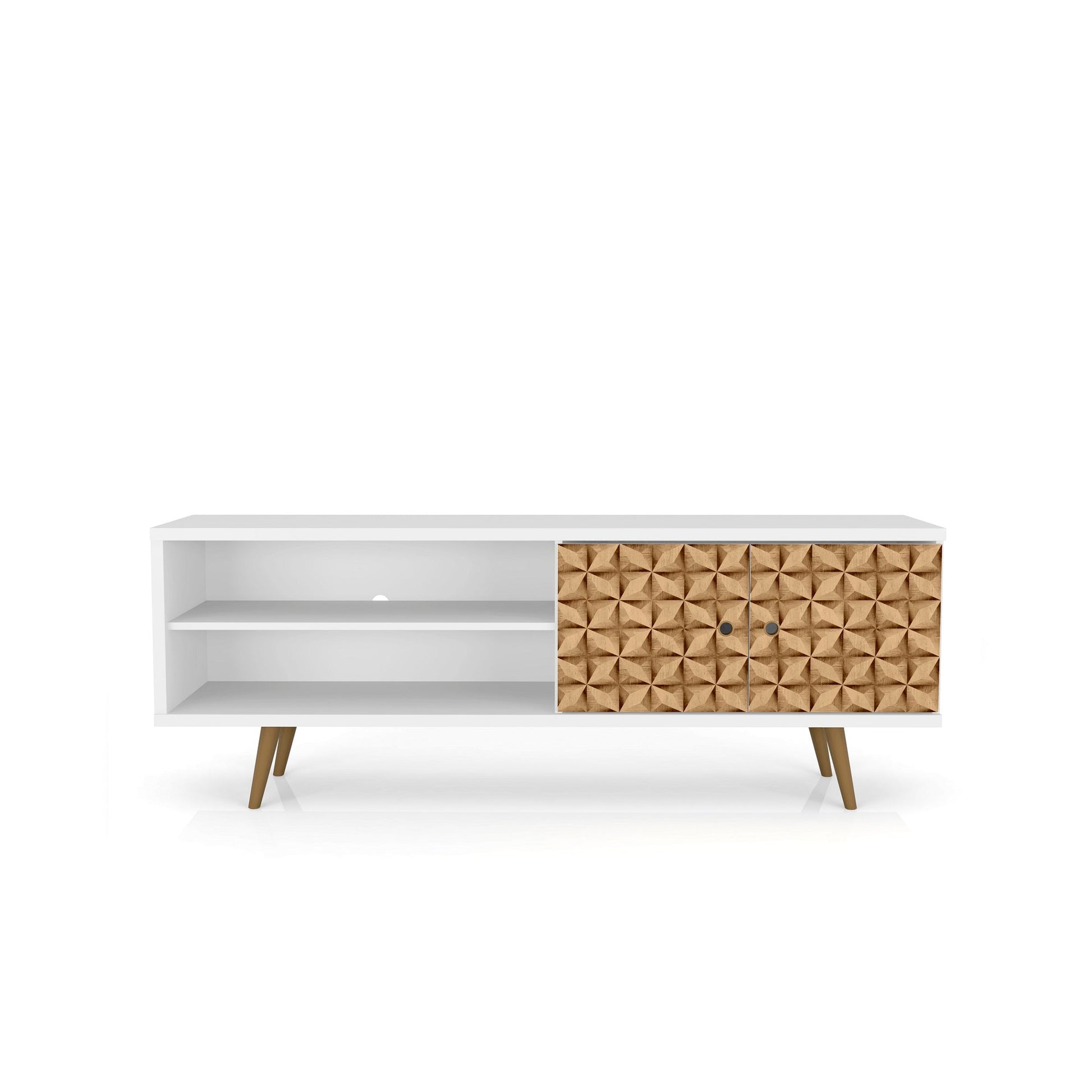 Liberty 62.99" Mid-Century Modern TV Stand in White and 3D Brown Prints - Ornate Home