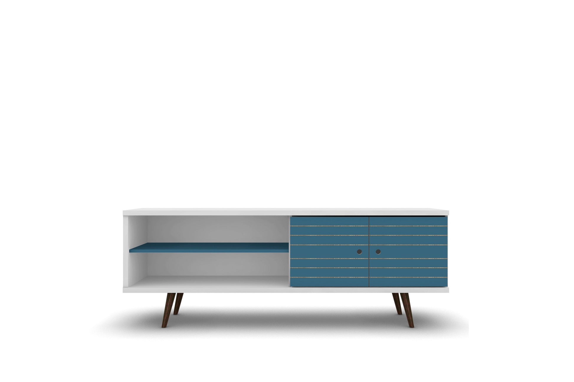 Liberty 62.99" Mid-Century Modern TV Stand in White and Aqua Blue - Ornate Home