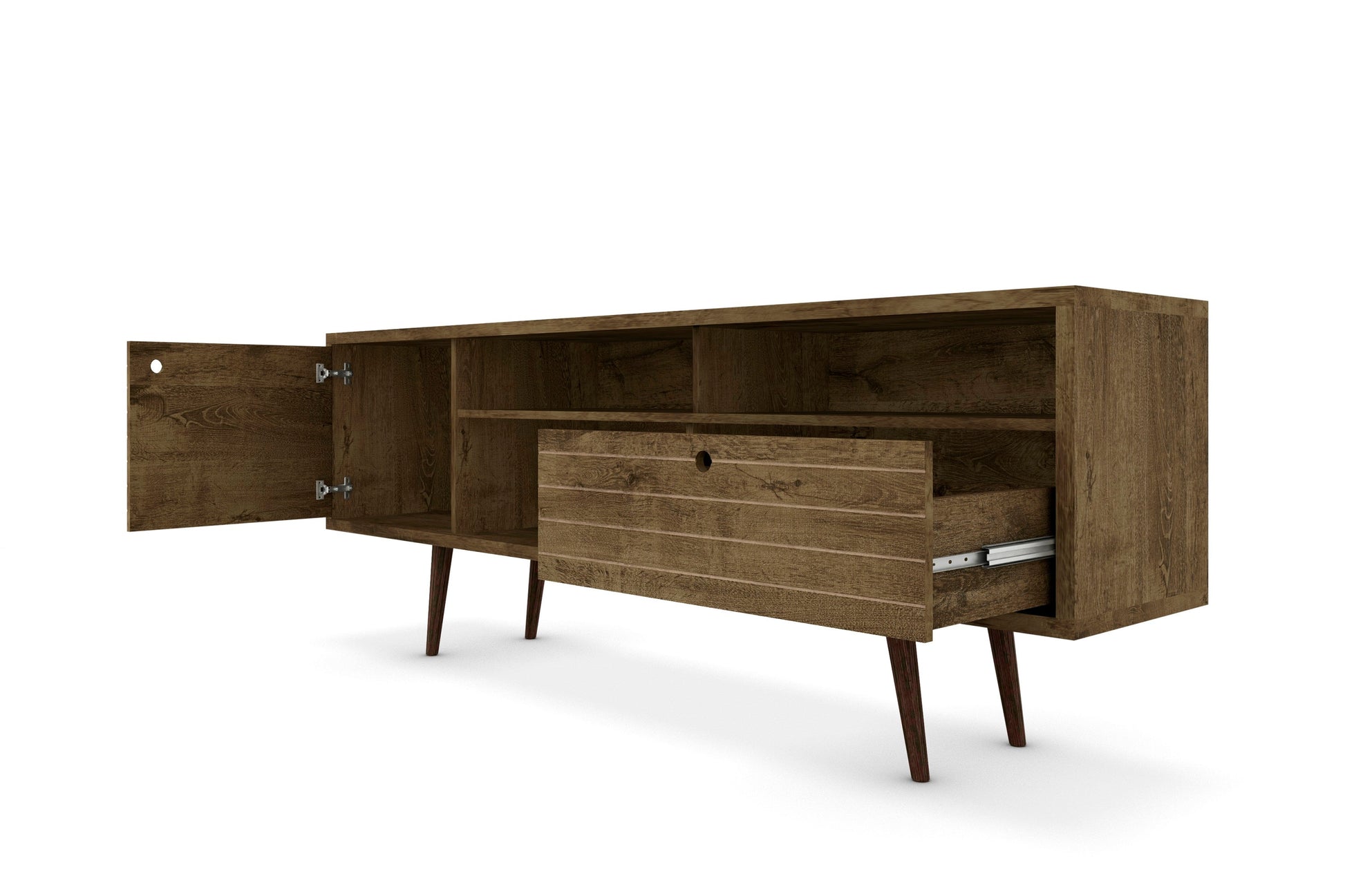 Liberty 70.86" Mid-Century Modern TV Stand in Rustic Brown - Ornate Home