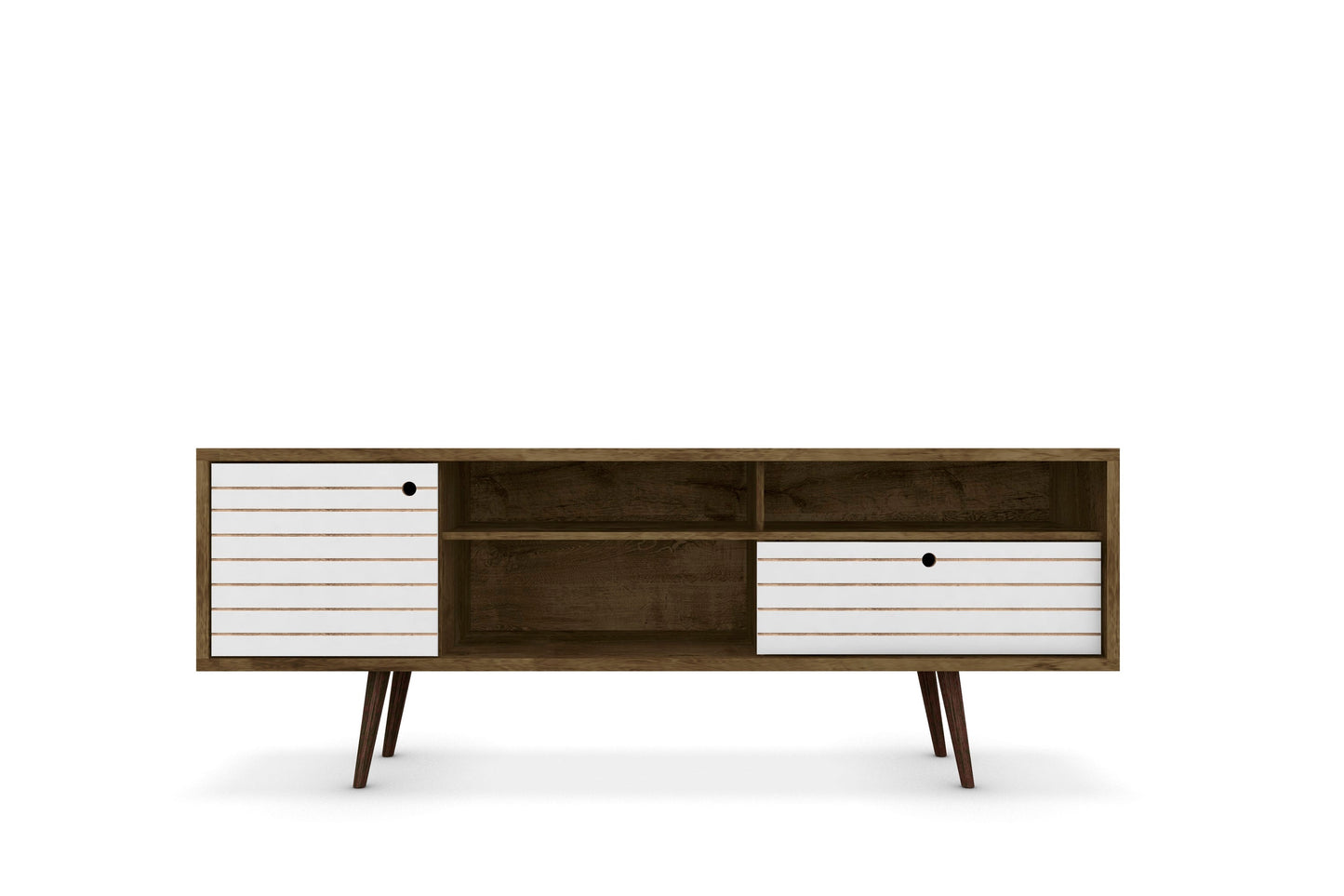 Liberty 70.86" Mid-Century Modern TV Stand in Rustic Brown and White - Ornate Home