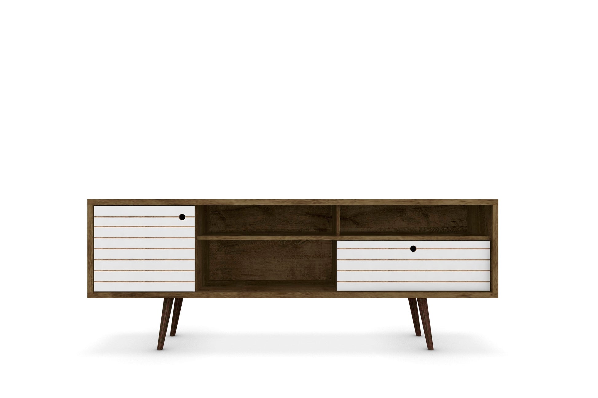 Liberty 70.86" Mid-Century Modern TV Stand in Rustic Brown and White - Ornate Home