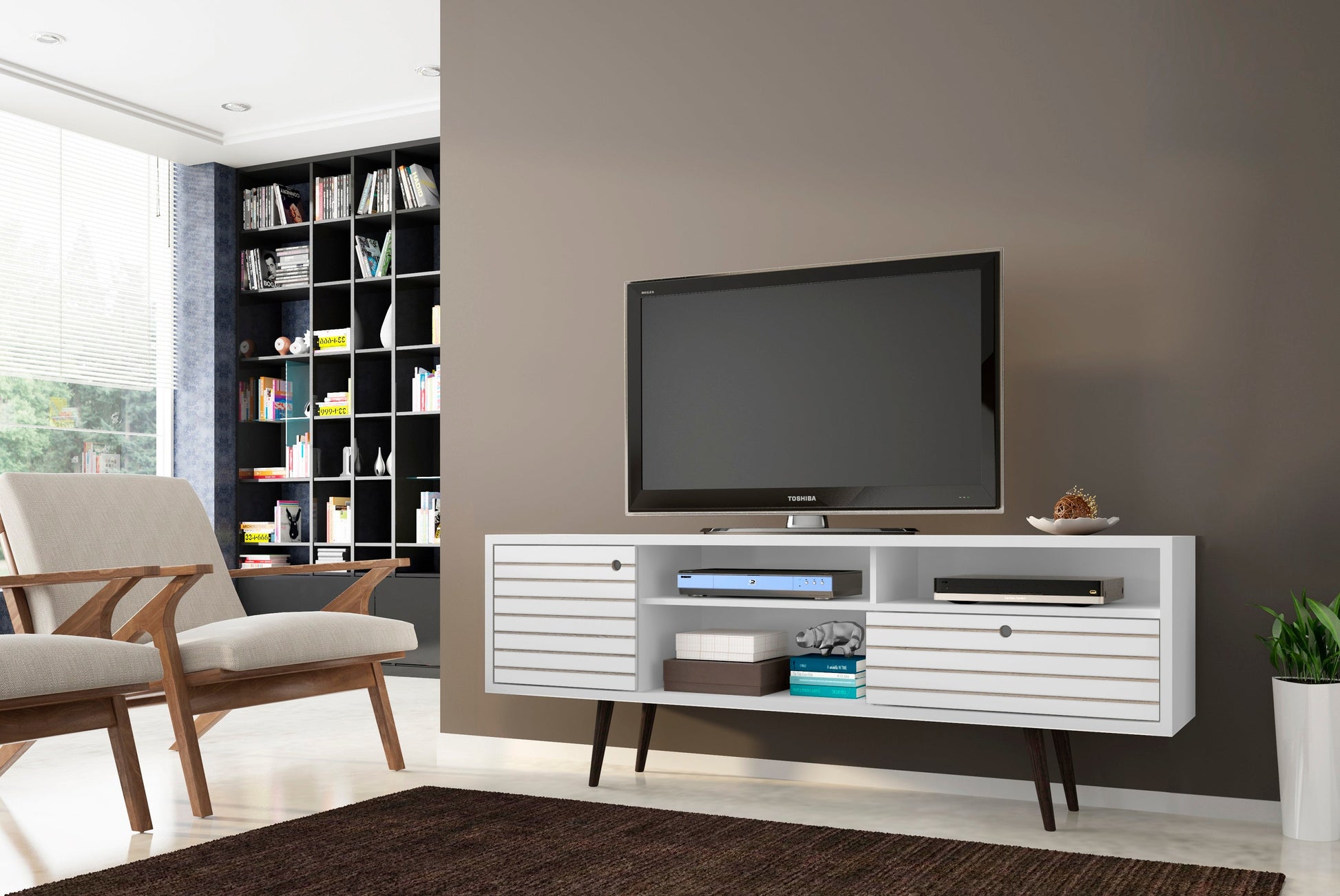 Liberty 70.86" Mid-Century Modern TV Stand in White - Ornate Home