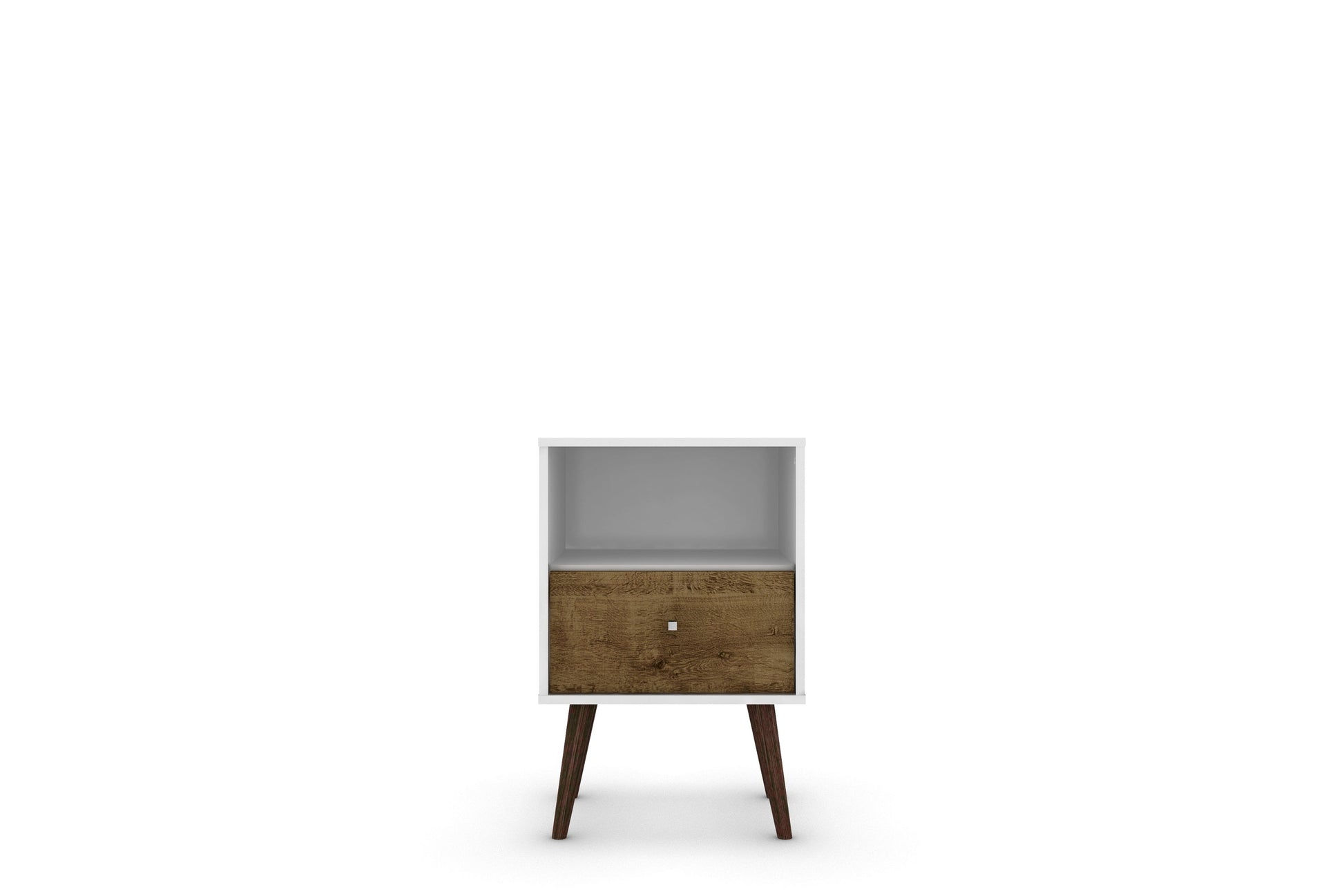 Liberty Mid-Century Modern Nightstand 1.0 in White and Rustic Brown - Ornate Home