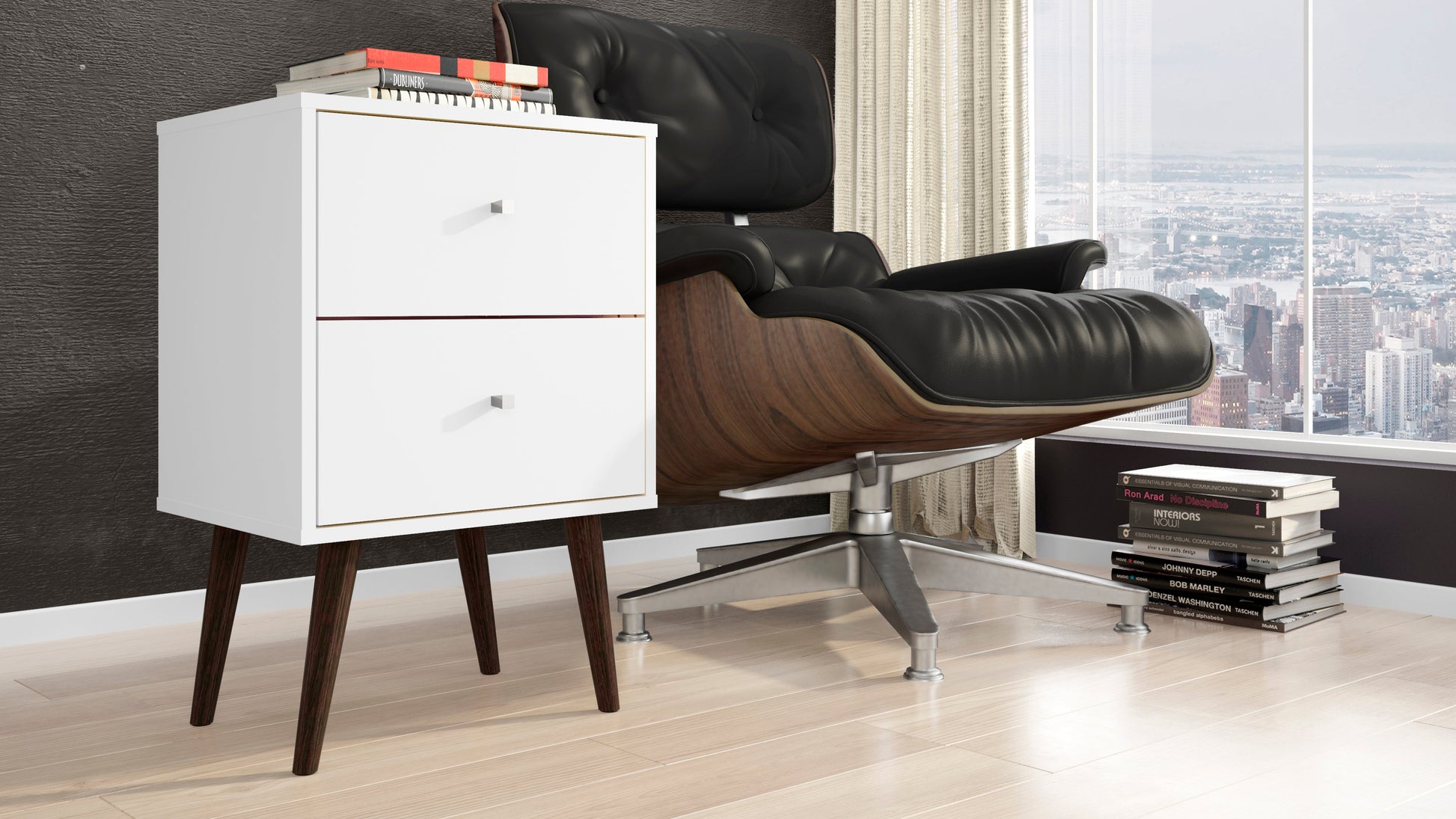 Liberty Mid-Century Modern Nightstand 2.0 in White - Ornate Home