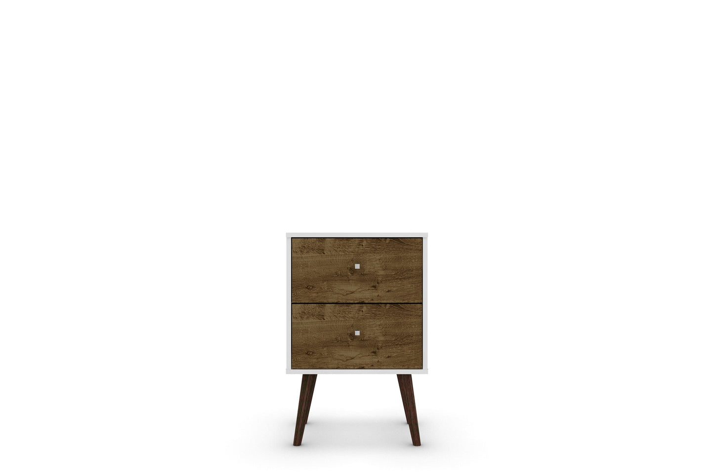 Liberty Mid-Century Modern Nightstand 2.0 in White and Rustic Brown - Ornate Home