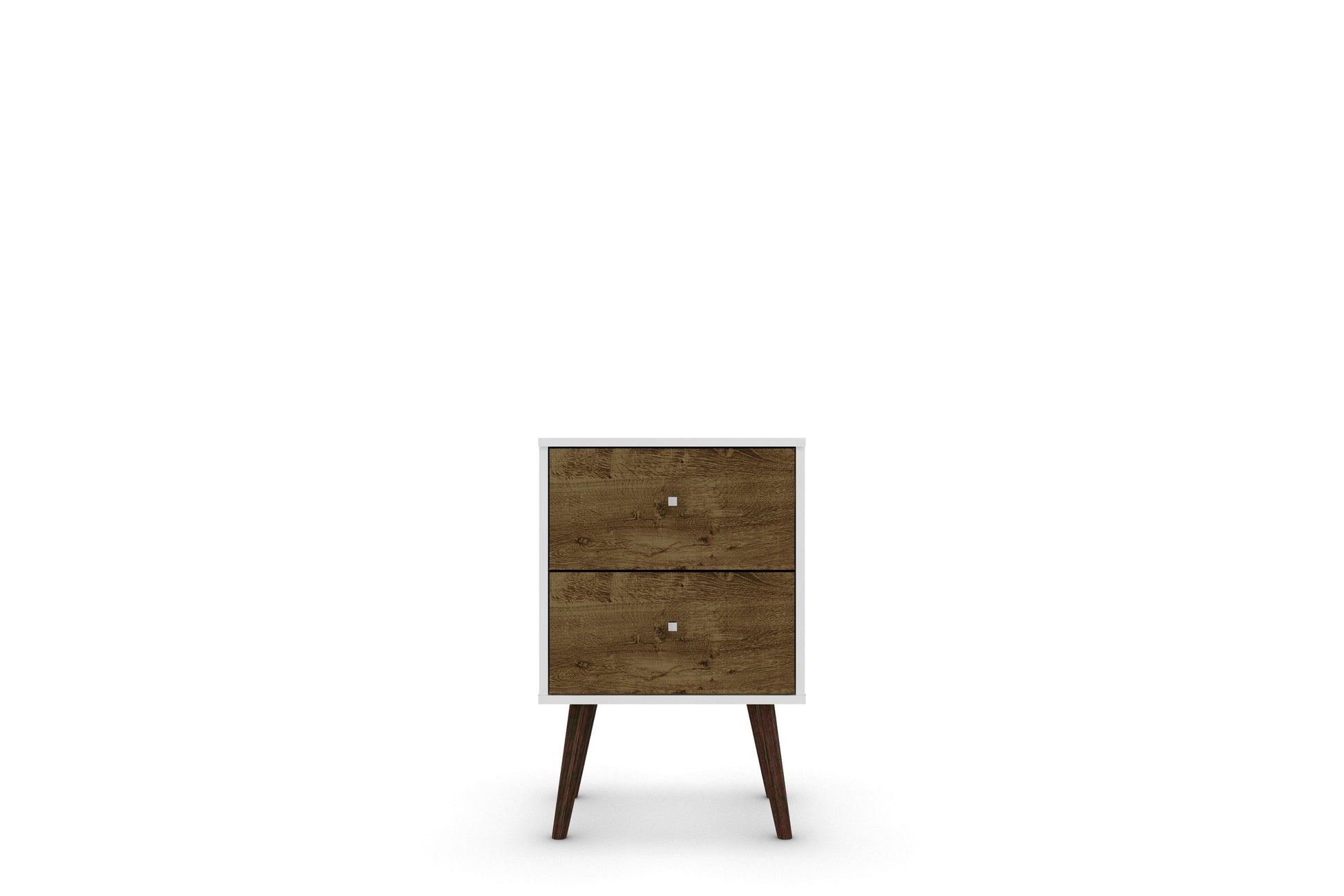 Liberty Mid-Century Modern Nightstand 2.0 in White and Rustic Brown - Ornate Home