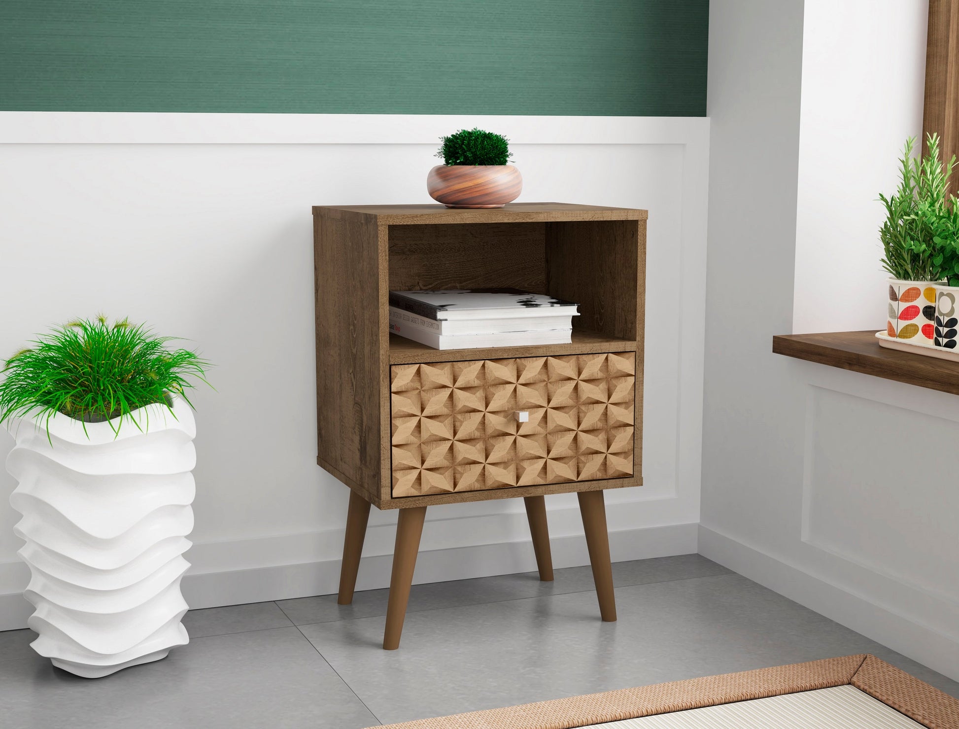 Liberty Nightstand 1.0 in Rustic Brown and 3D Brown Prints - Ornate Home