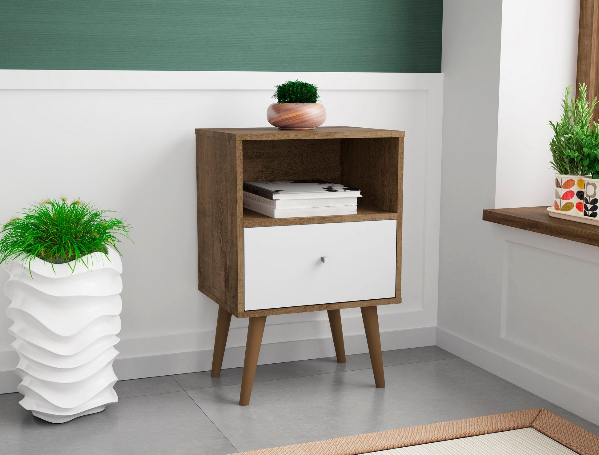 Liberty Nightstand 1.0 in Rustic Brown and White - Ornate Home