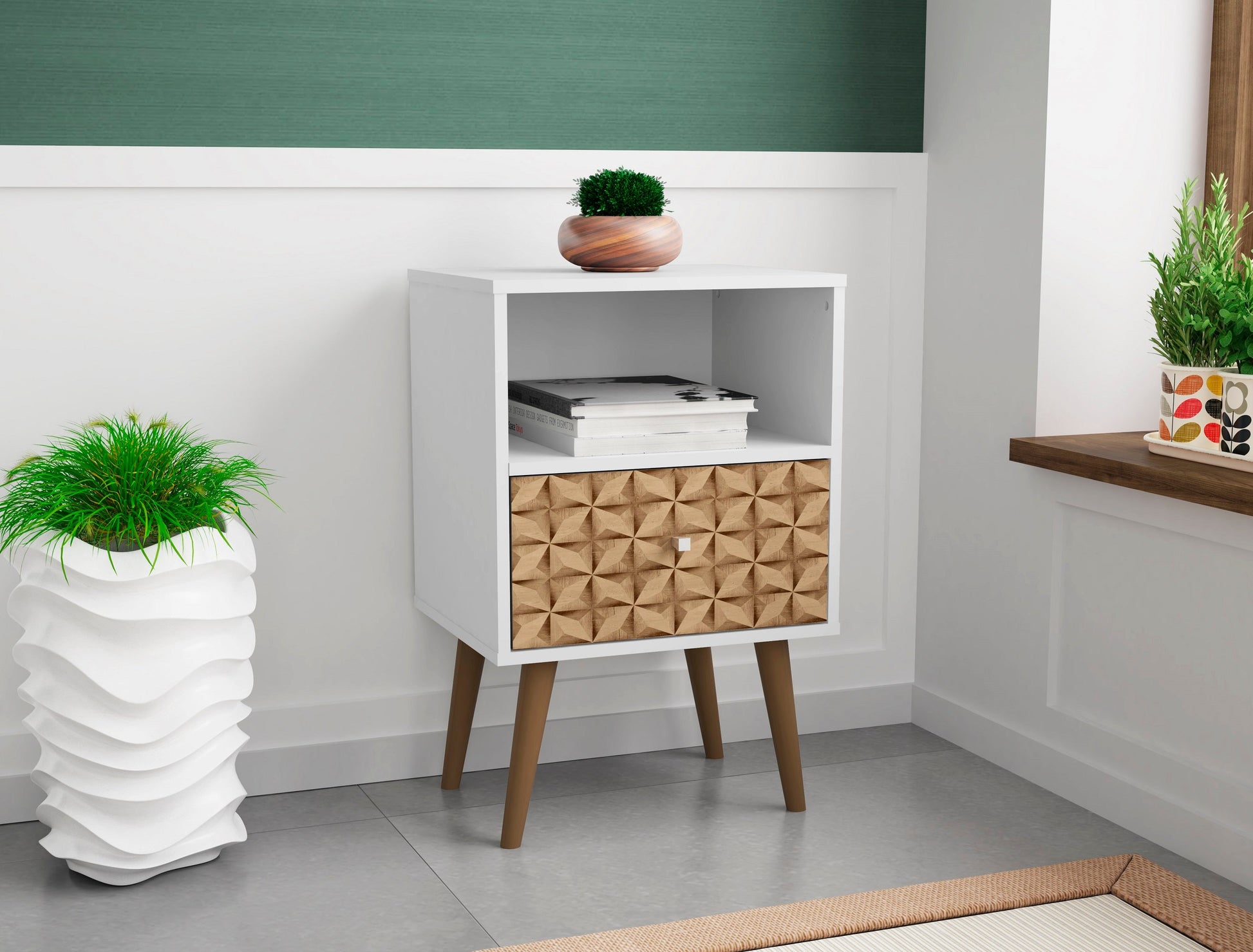 Liberty Nightstand 1.0 in White and 3D Brown Prints - Ornate Home