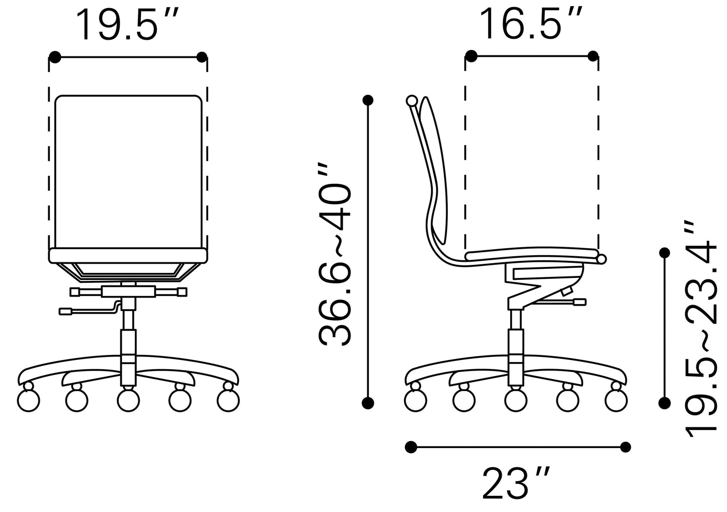 Lider White Plus Armless Office Chair - Ornate Home