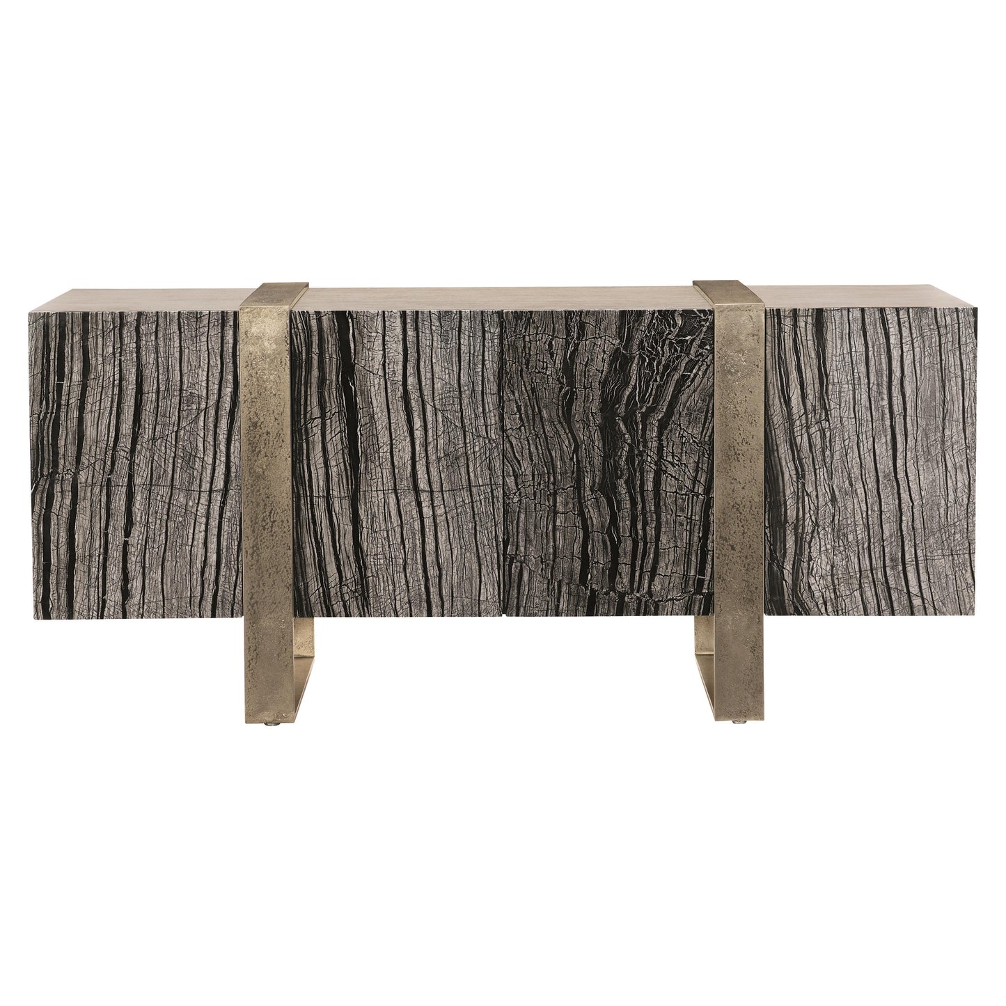 Linea Textured Graphite/Black Forest Marble/Cerused Greige Entertainment Credenza - Ornate Home