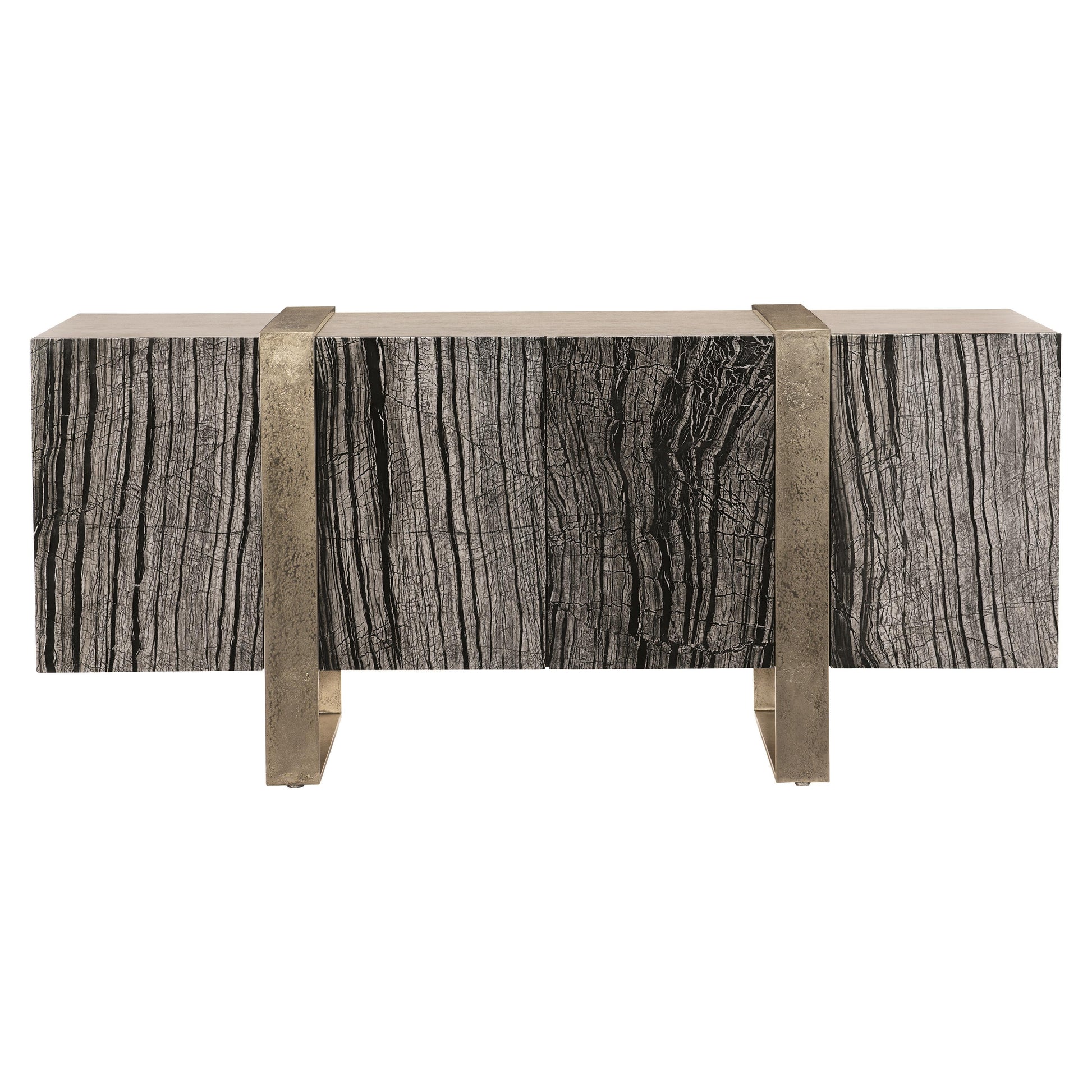 Linea Textured Graphite/Black Forest Marble/Cerused Greige Entertainment Credenza - Ornate Home