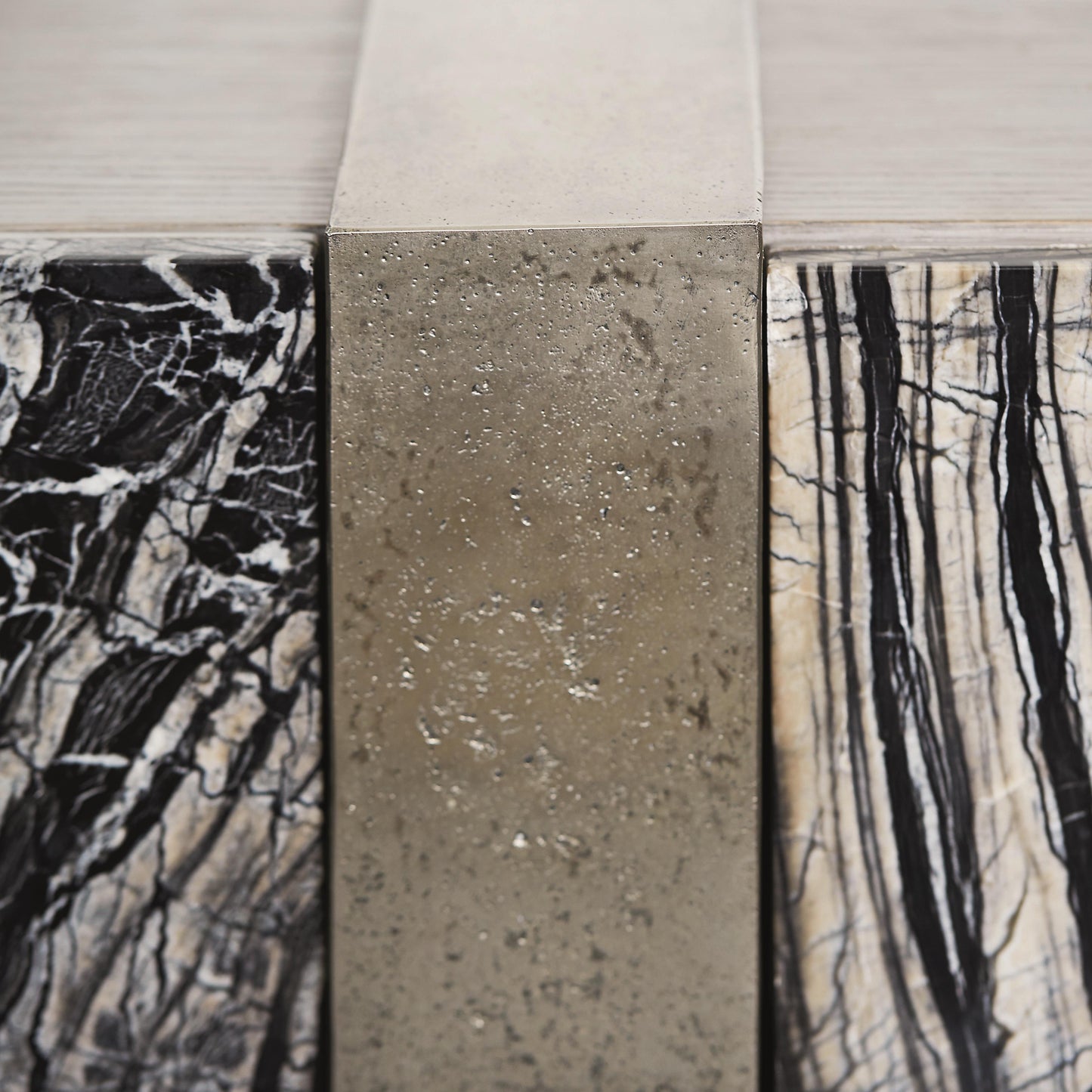 Linea Textured Graphite/Black Forest Marble/Cerused Greige Entertainment Credenza - Ornate Home