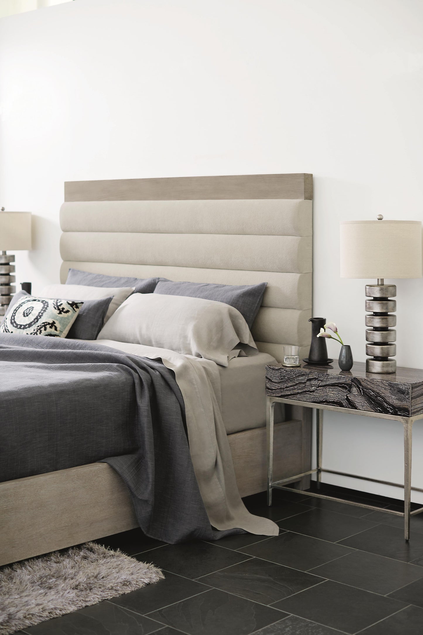 Linea Textured Graphite/Black Forest Marble Nightstand - Ornate Home