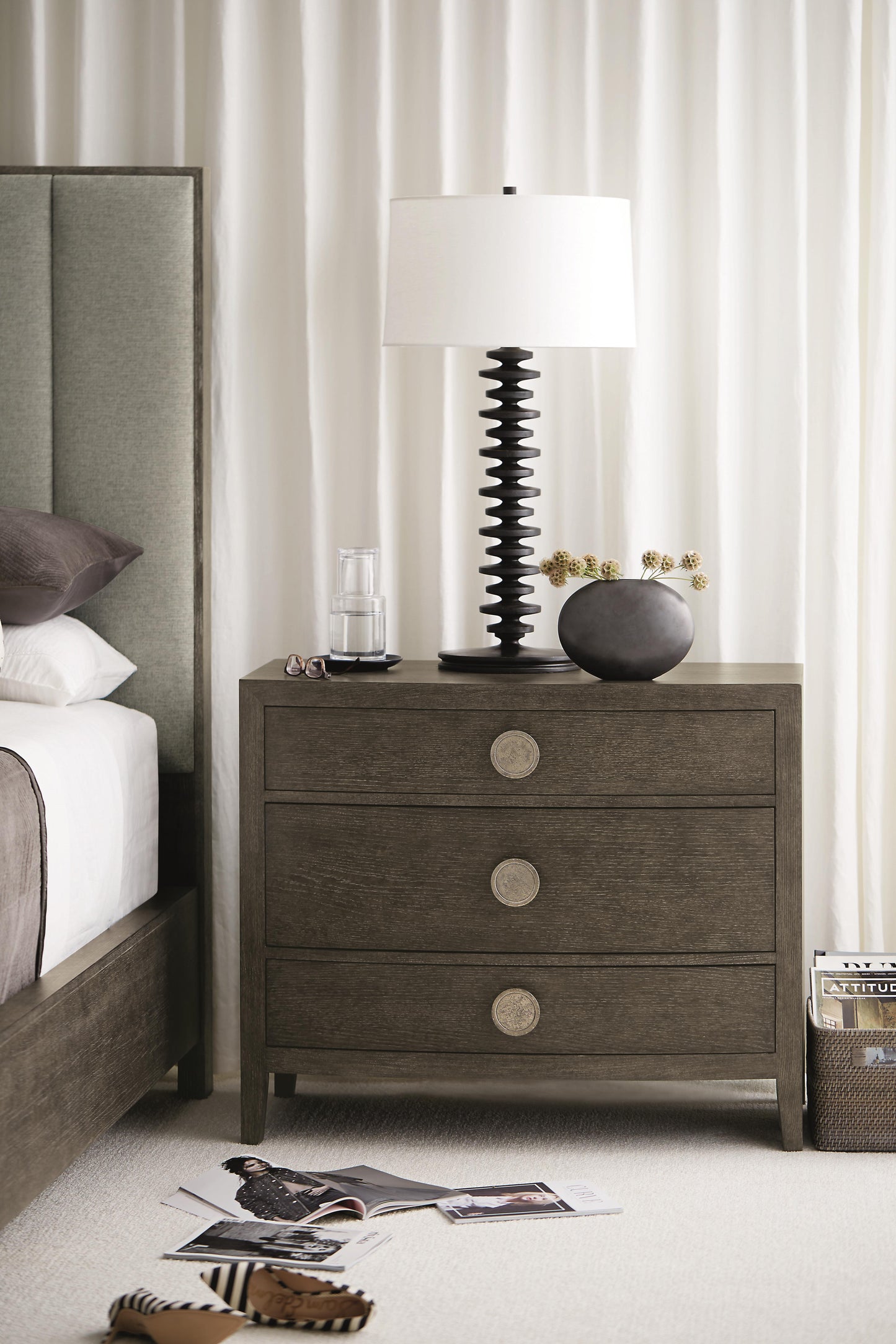 Linea Textured Graphite/Cerused Charcoal Nightstand - Ornate Home