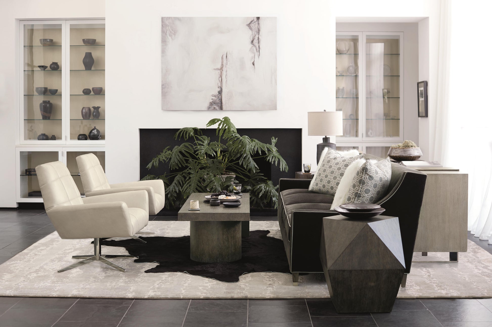 Linea Textured Graphite/Cerused Greige Console Table - Ornate Home